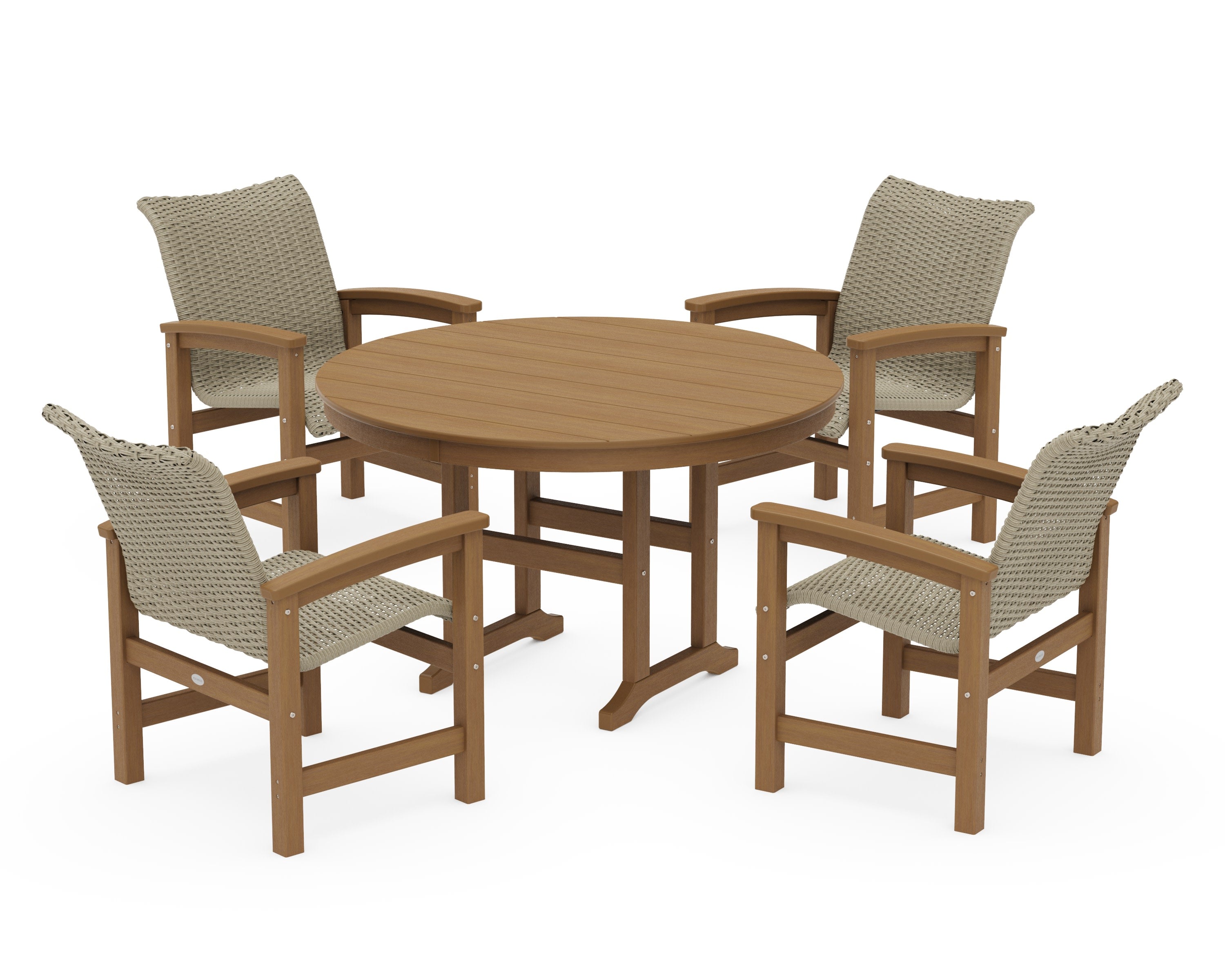 Coastal Woven 5-Piece Round Farmhouse Dining Set in Natural / Dune Grass