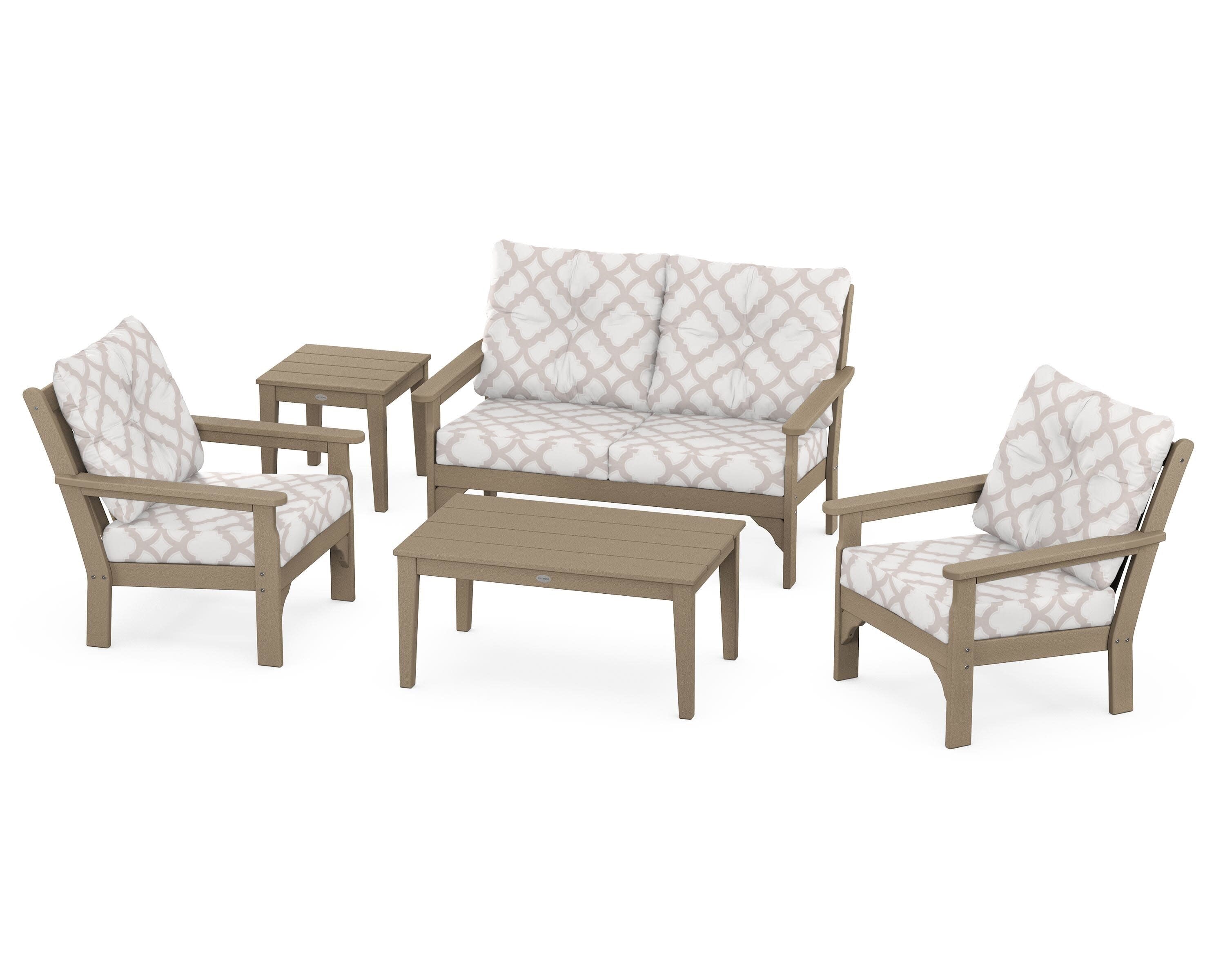 Vineyard 5-Piece Deep Seating Set in Vintage Sahara / Trellis Dune Burlap