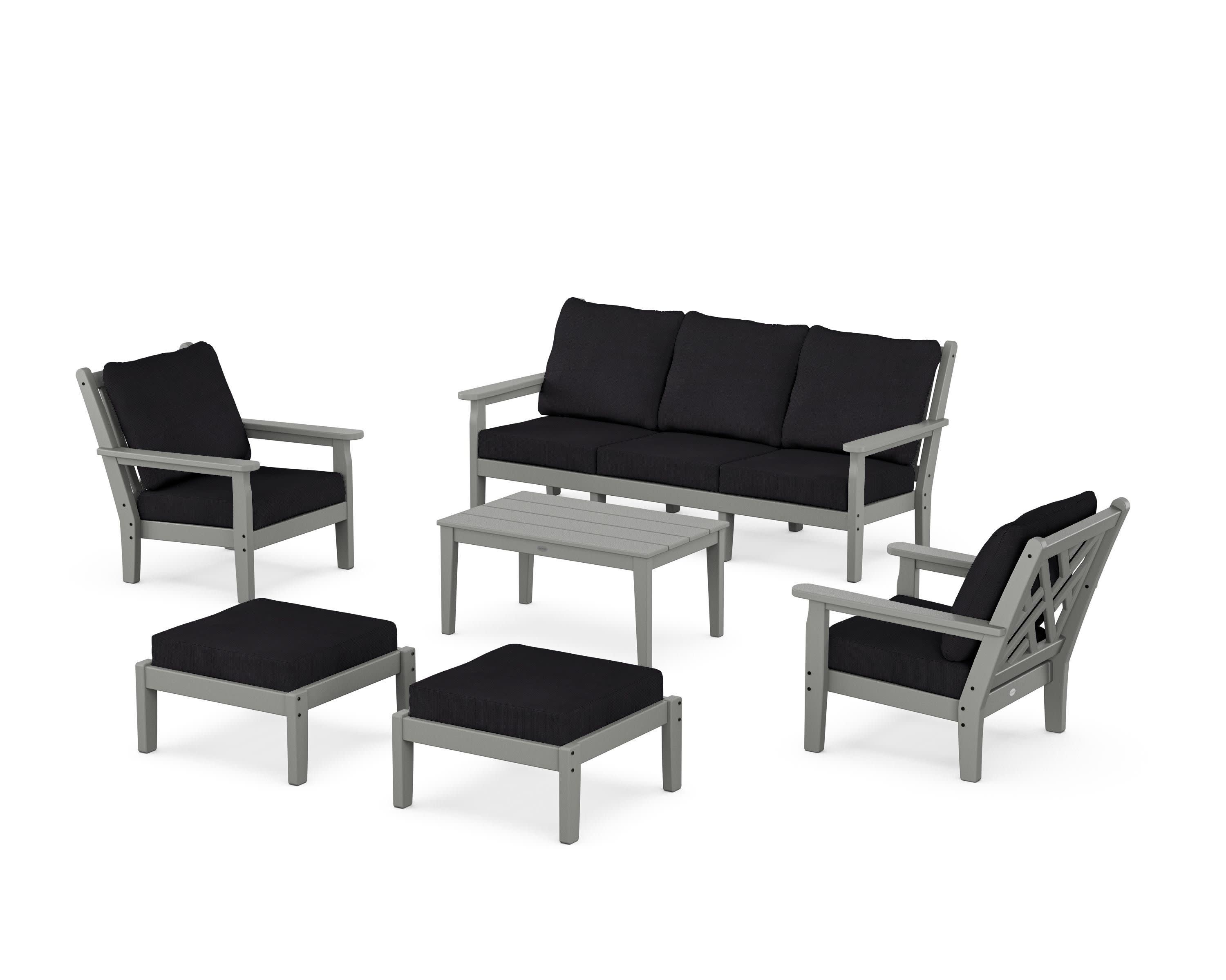 Chippendale 6-Piece Lounge Sofa Set in Slate Grey / Midnight Linen