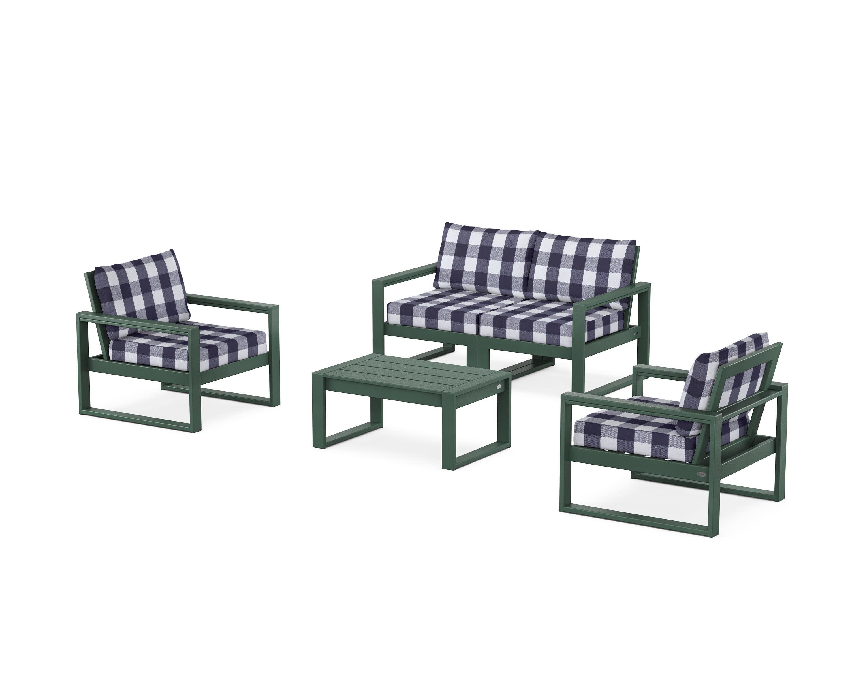 EDGE Sectional 4-Piece Deep Seating Set with Loveseat in Green / Buffalo Plaid Navy