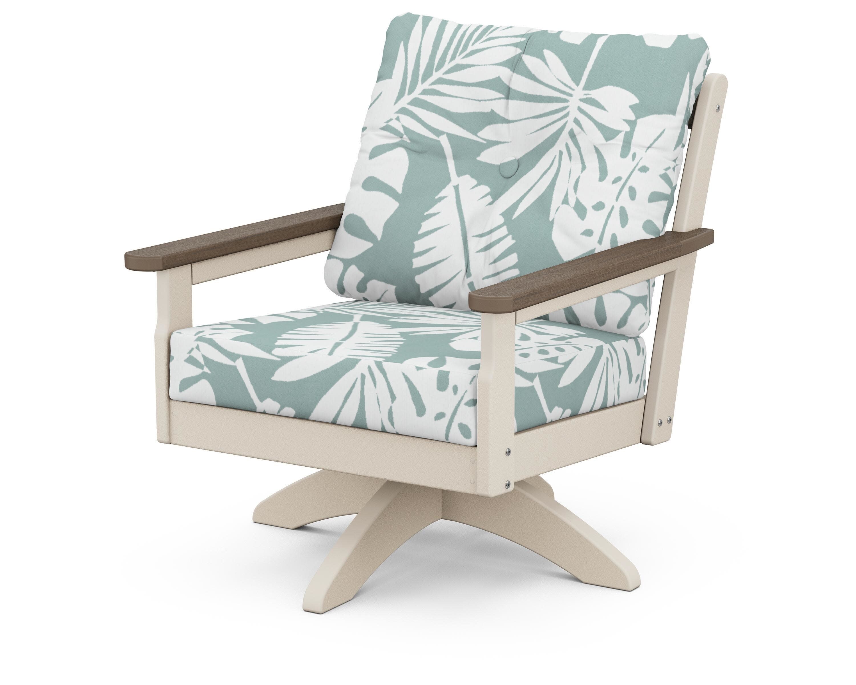 Vineyard Deep Seating Swivel Chair in Sand / Kona / Leaf Glacier Spa