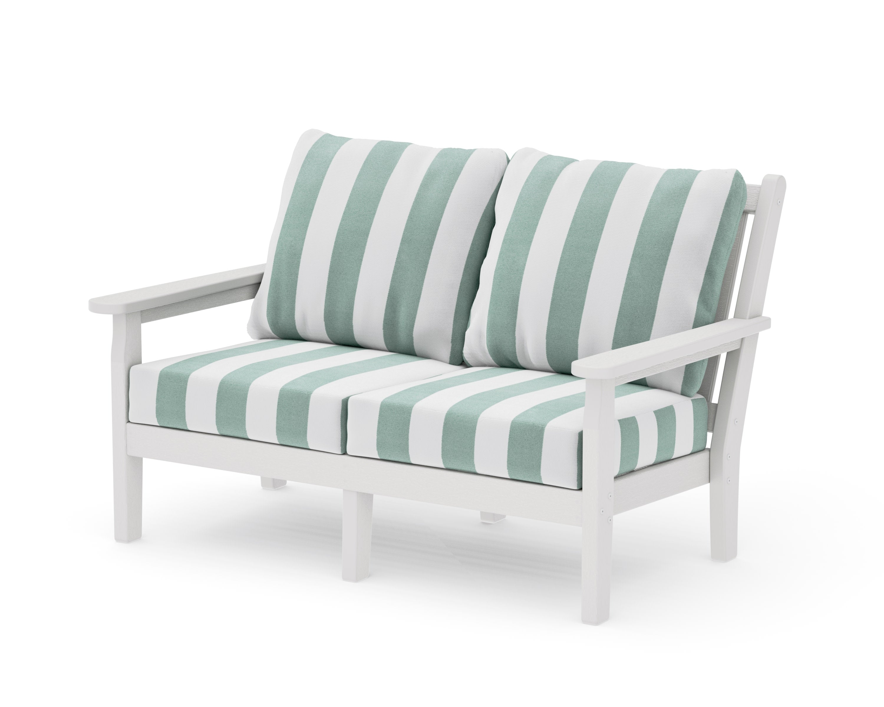 Chippendale Deep Seating Loveseat in Vintage White / Cabana Stripe Glacier Spa