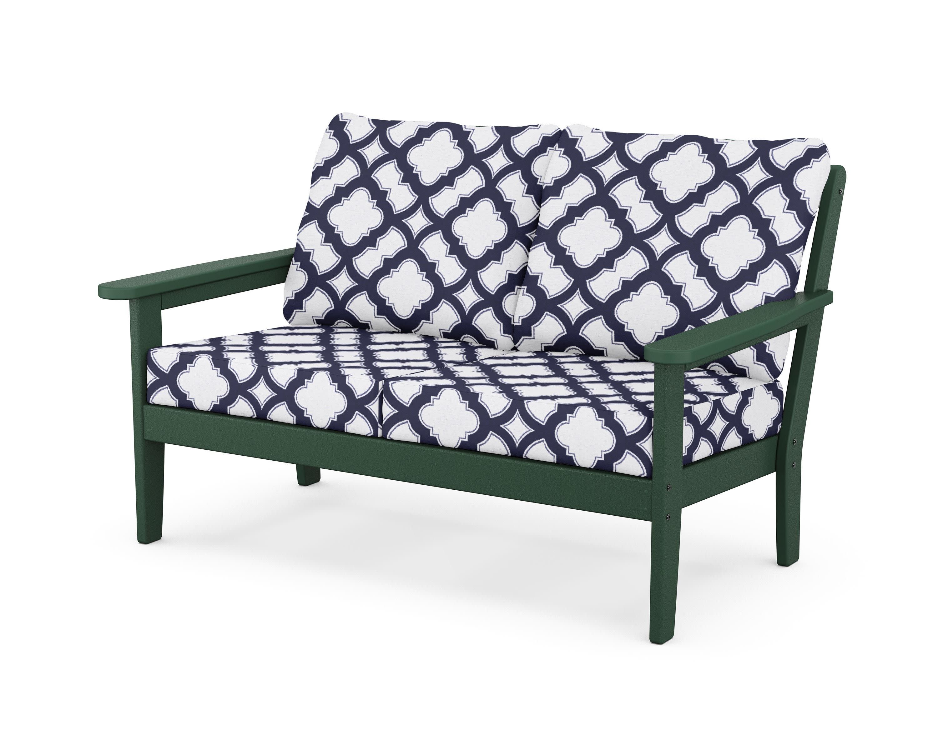 Cottage Deep Seating Loveseat in Green / Trellis Navy