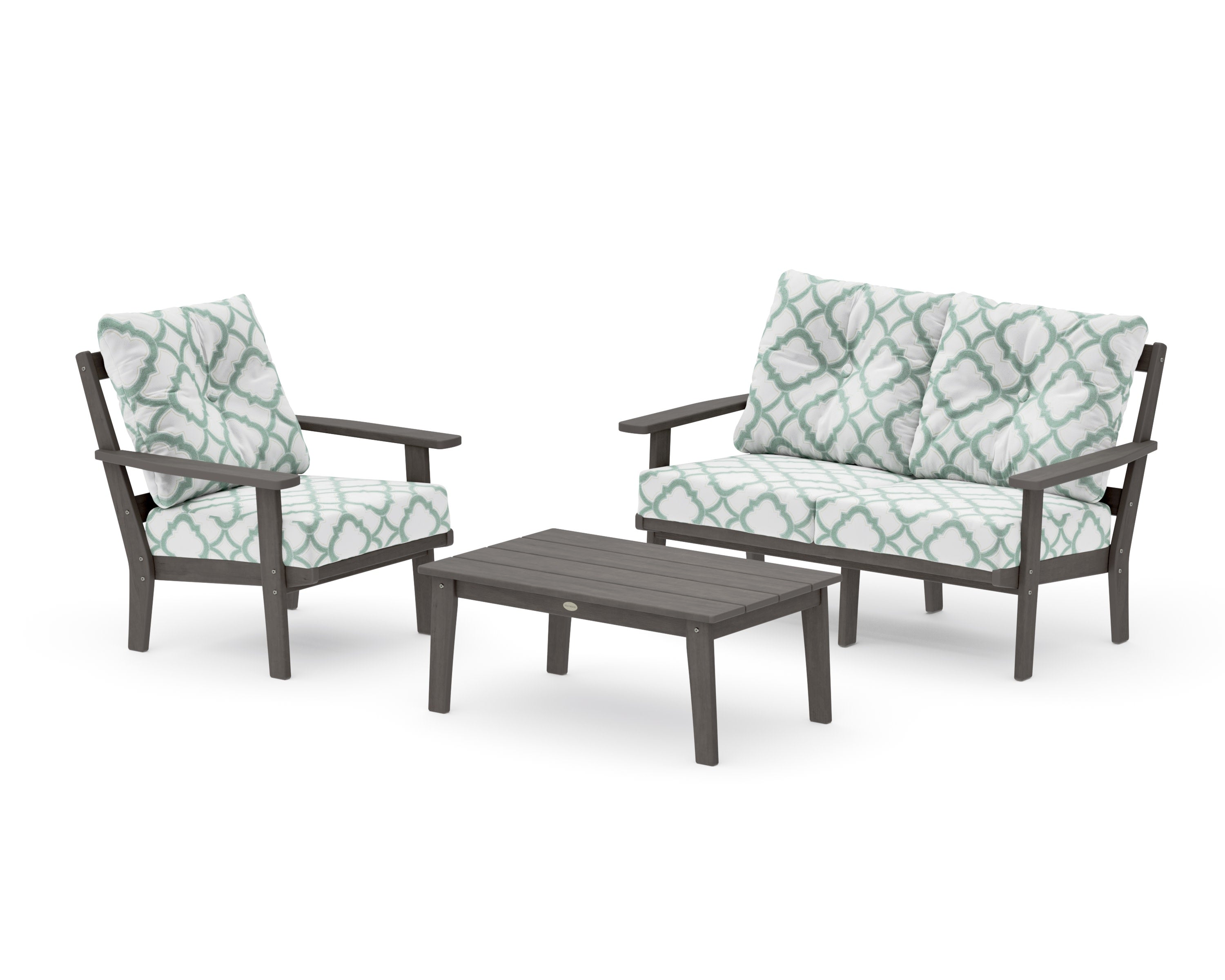 Oxford 3-Piece Deep Seating Set with Loveseat in Driftwood / Trellis Glacier Spa