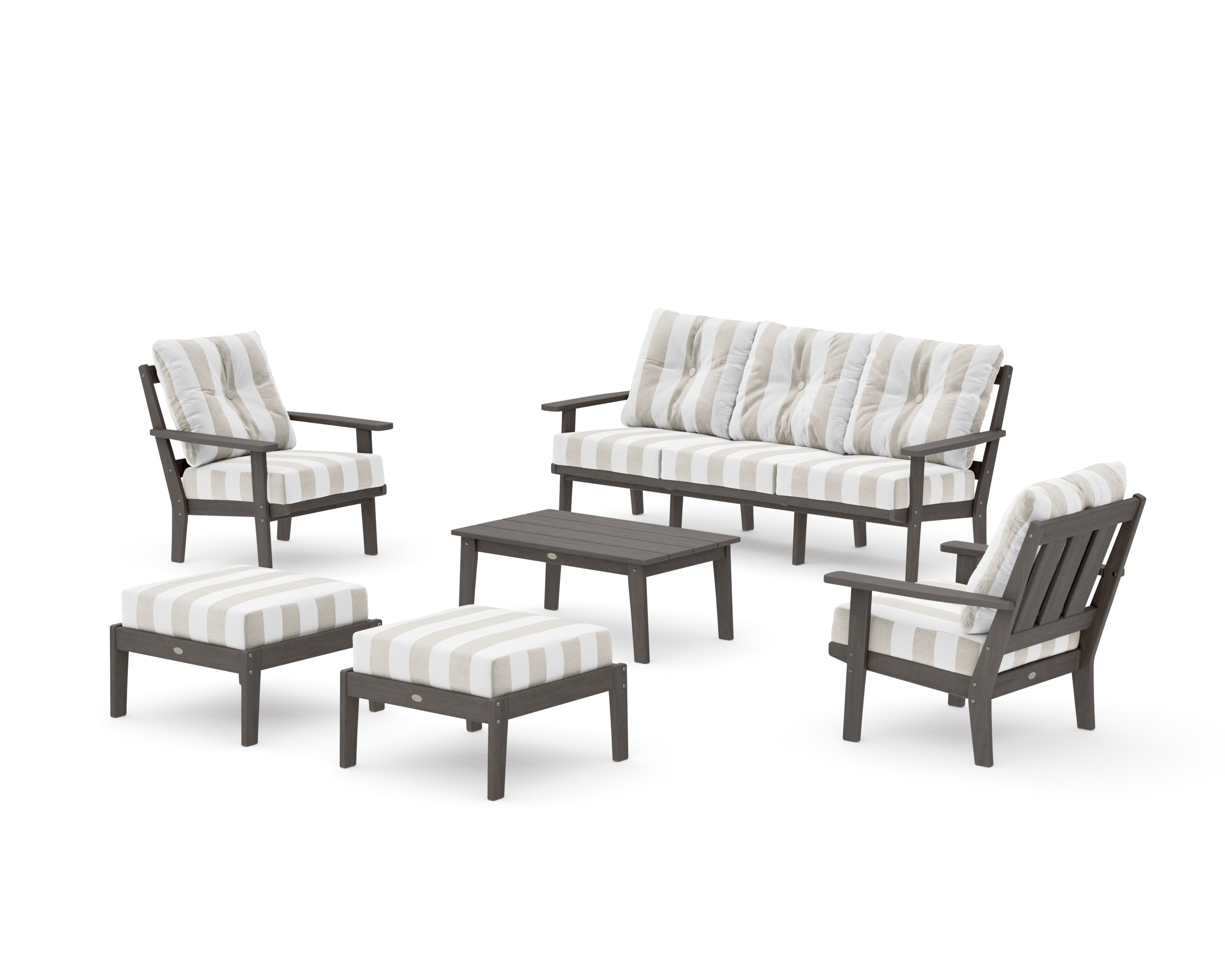 Oxford 6-Piece Lounge Sofa Set in Driftwood / Cabana Stripe Dune Burlap