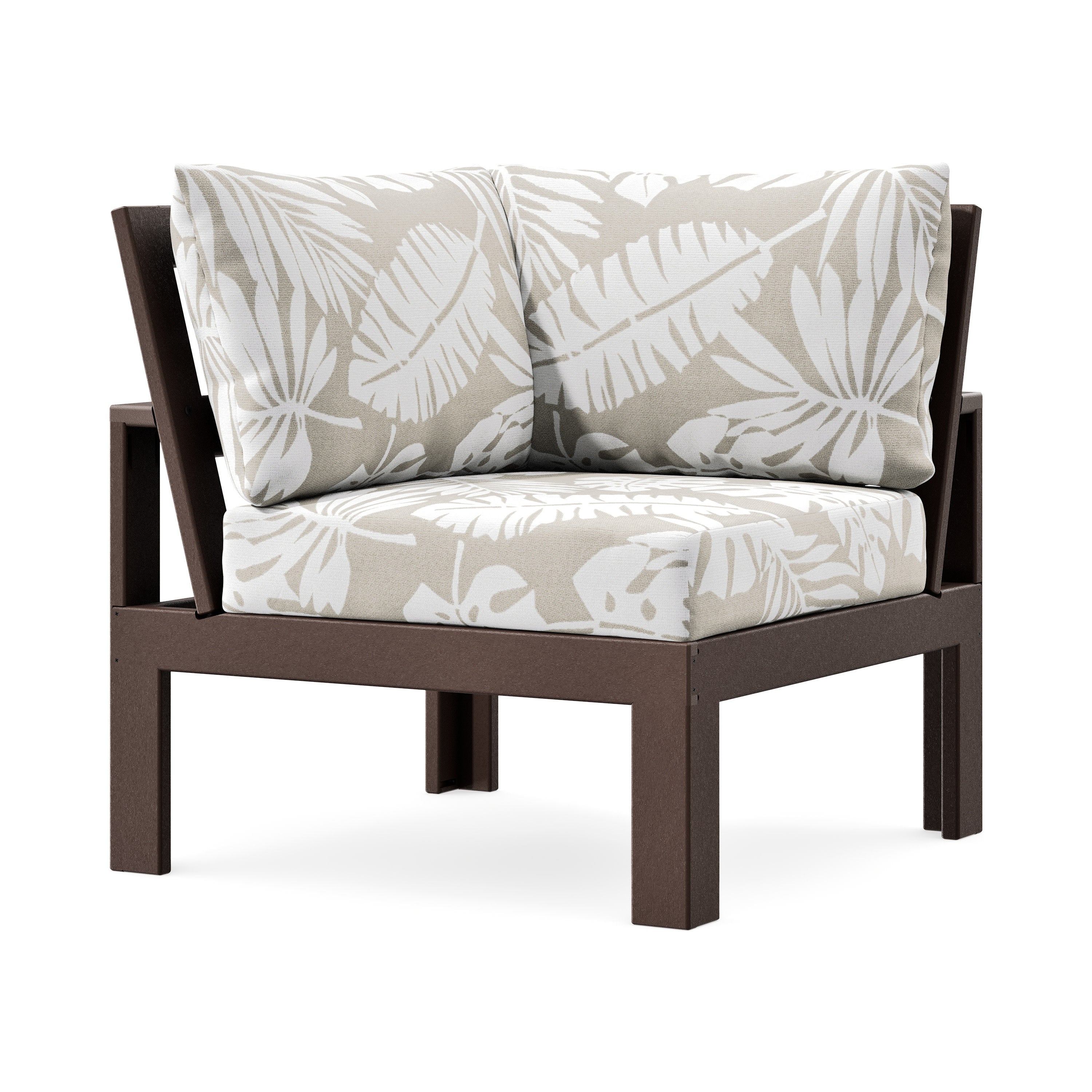 Modular Corner Chair in Mahogany / Leaf Dune Burlap