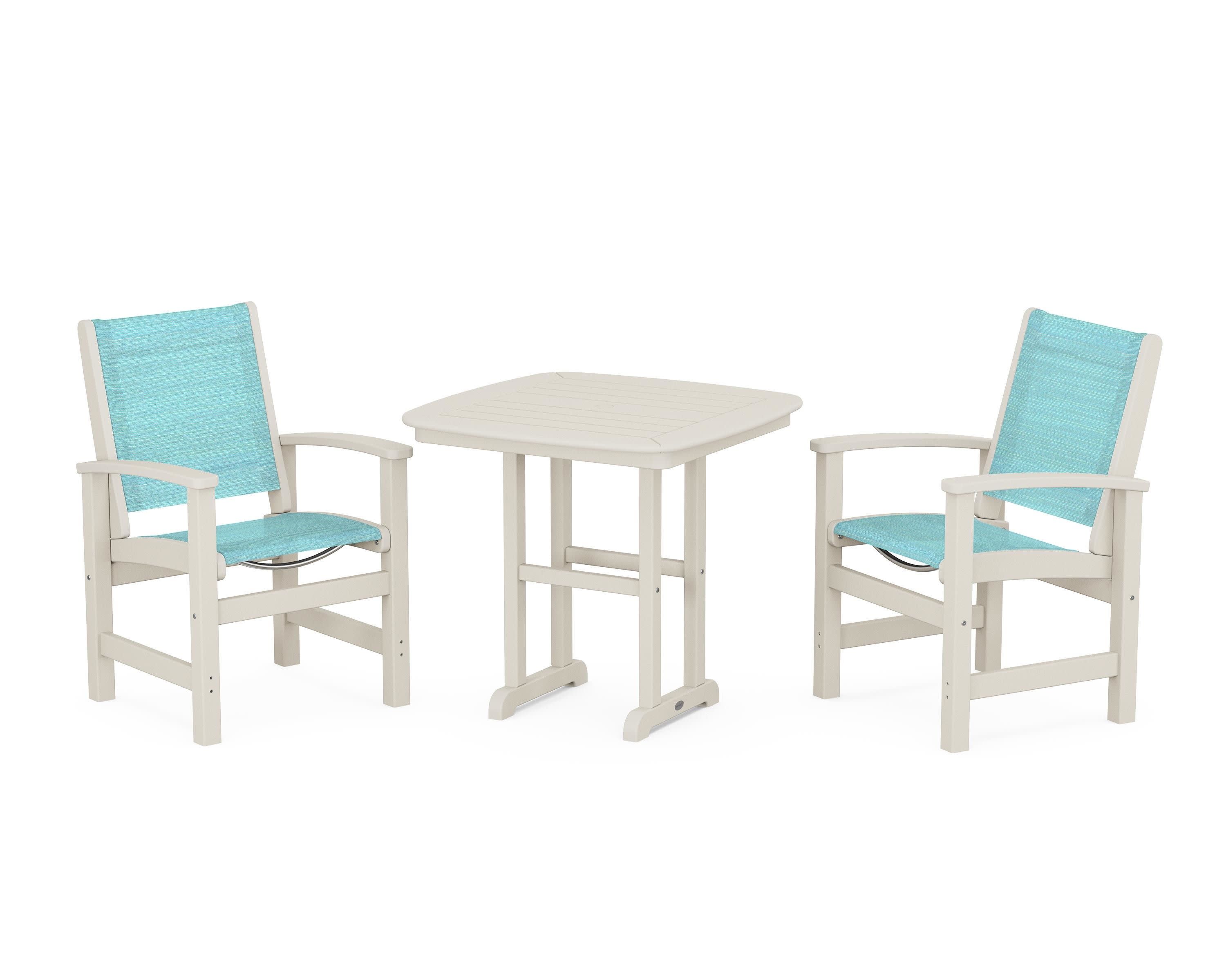 Coastal 3-Piece Dining Set in Sand / Dupioni Aquamarine Sling