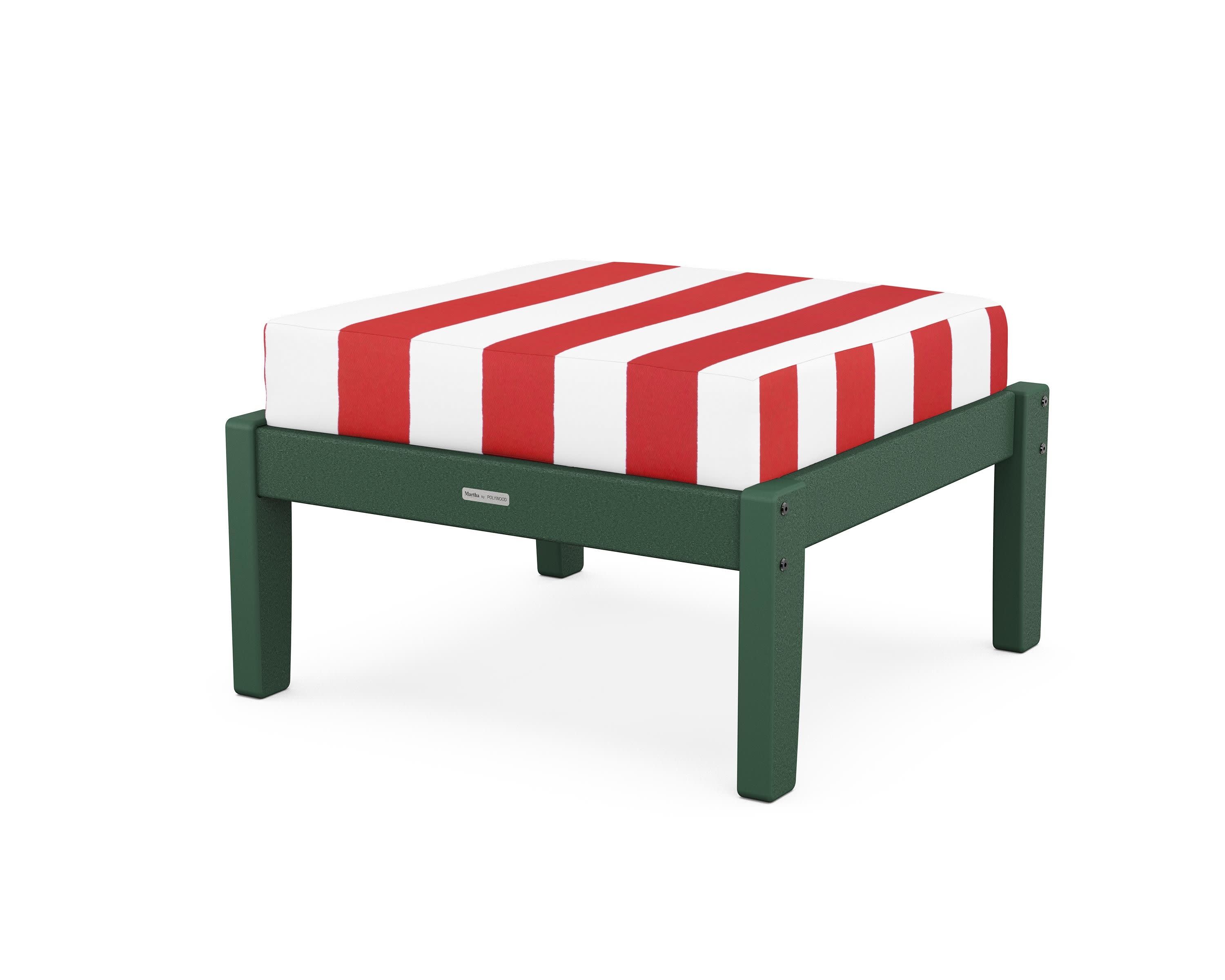 Chinoiserie Deep Seating Ottoman in Green / Cabana Stripe Crimson