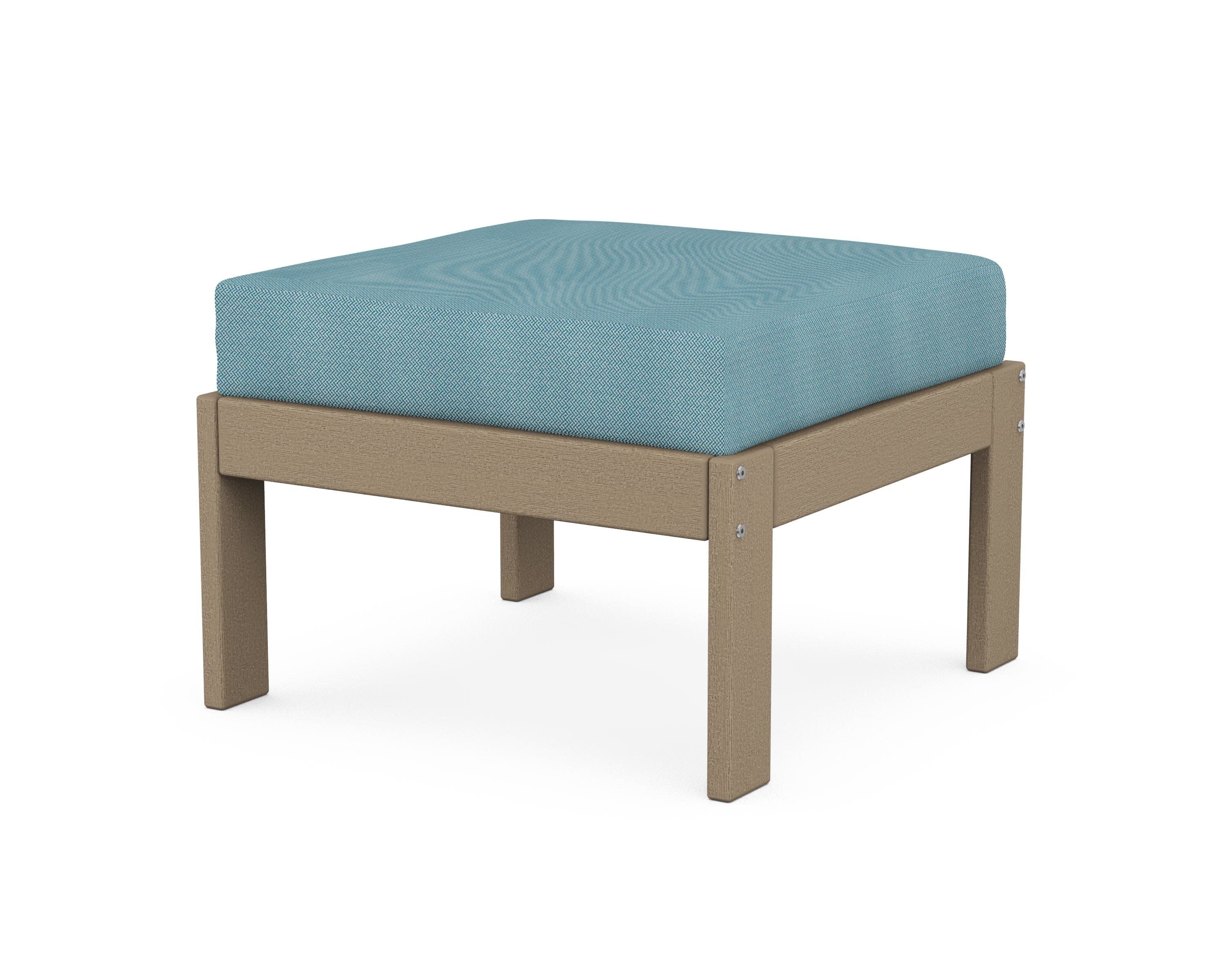Vineyard Modular Ottoman in Vintage Sahara / Lattice Sky Blue
