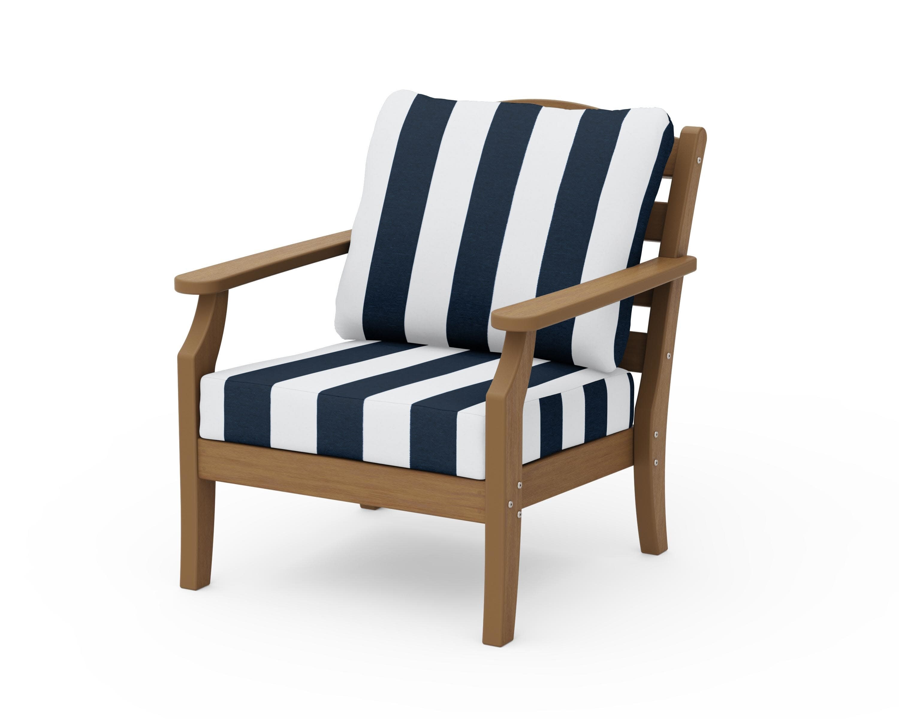 Savannah Deep Seating Chair in Natural / Cabana Stripe Marine Indigo