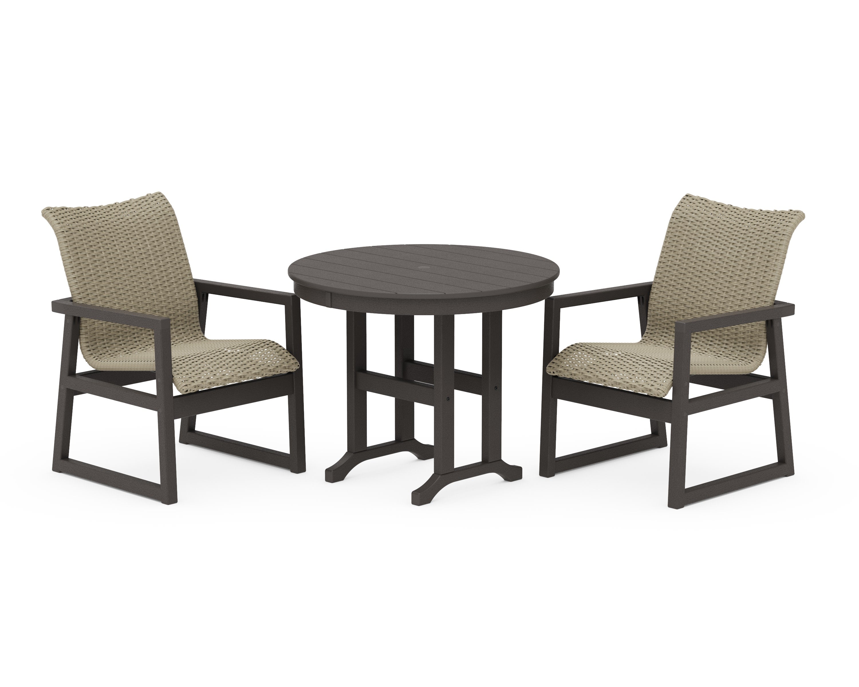 EDGE Woven 3-Piece Farmhouse Dining Set in Vintage Coffee / Dune Grass