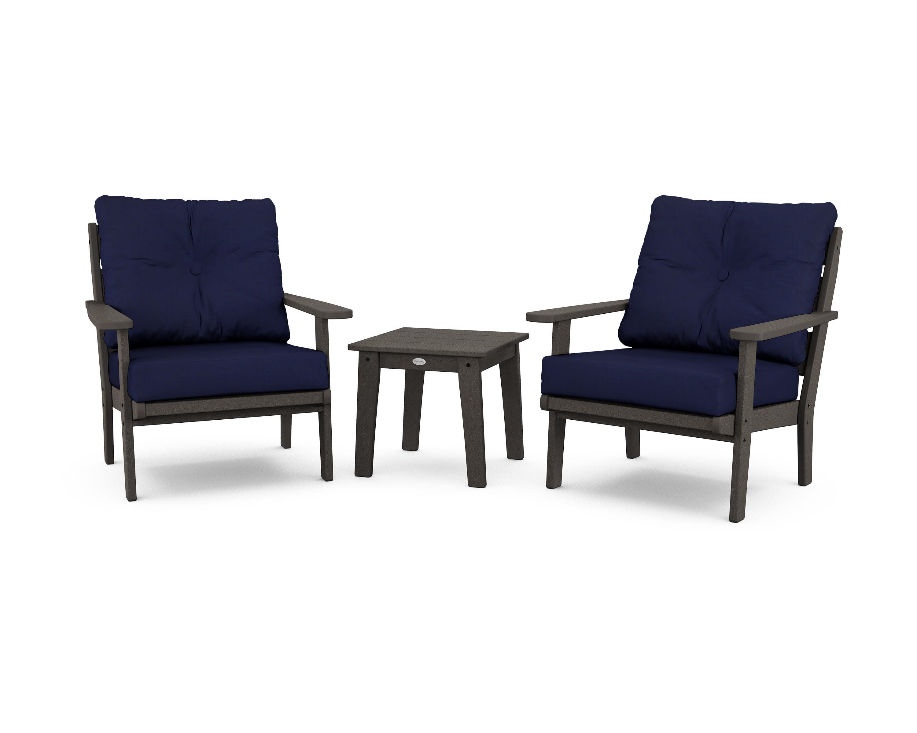 Lakeside 3-Piece Deep Seating Chair Set in Vintage Coffee / Navy