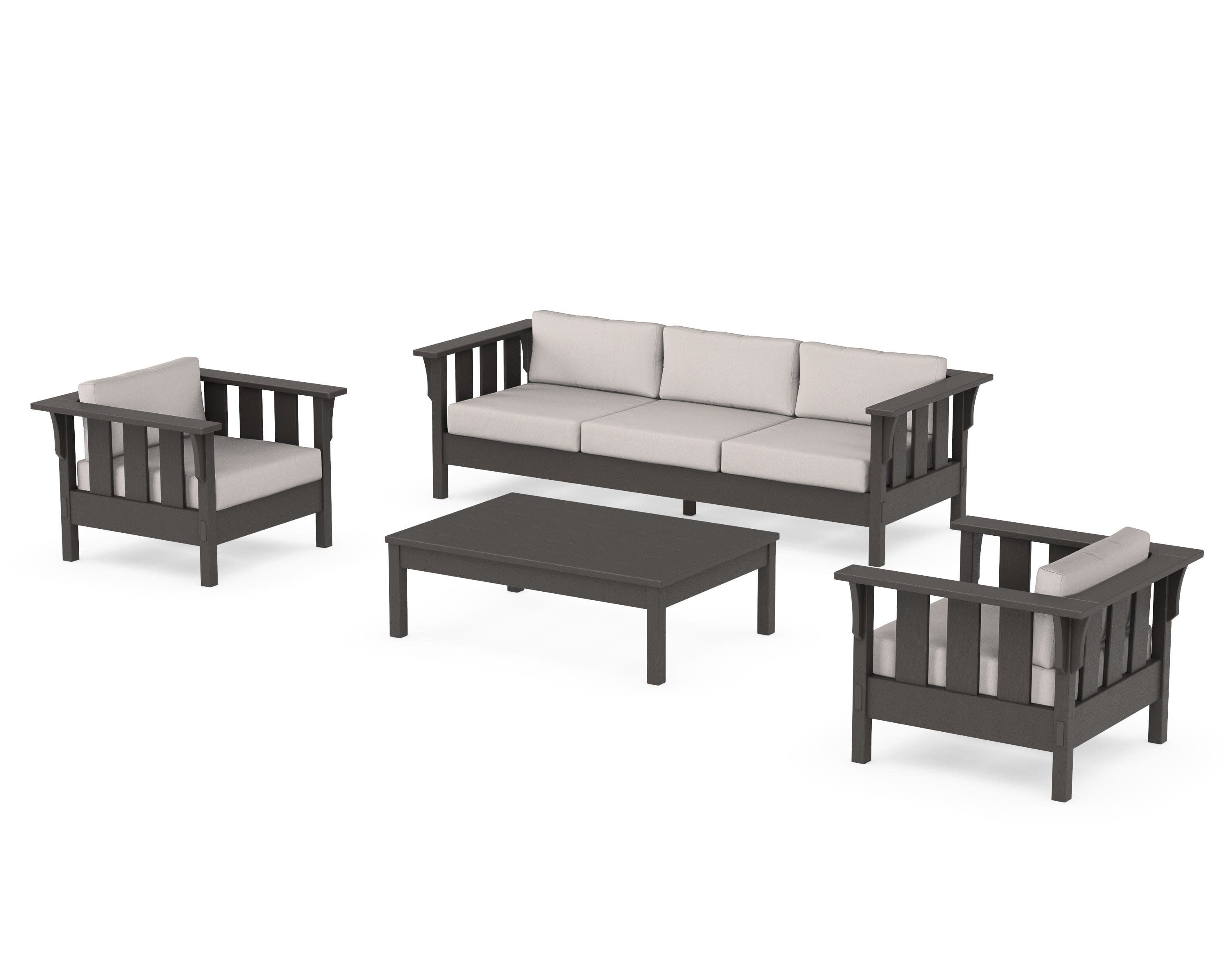 Acadia 4-Piece Deep Seating Set with Sofa in Vintage Coffee / Dune Burlap