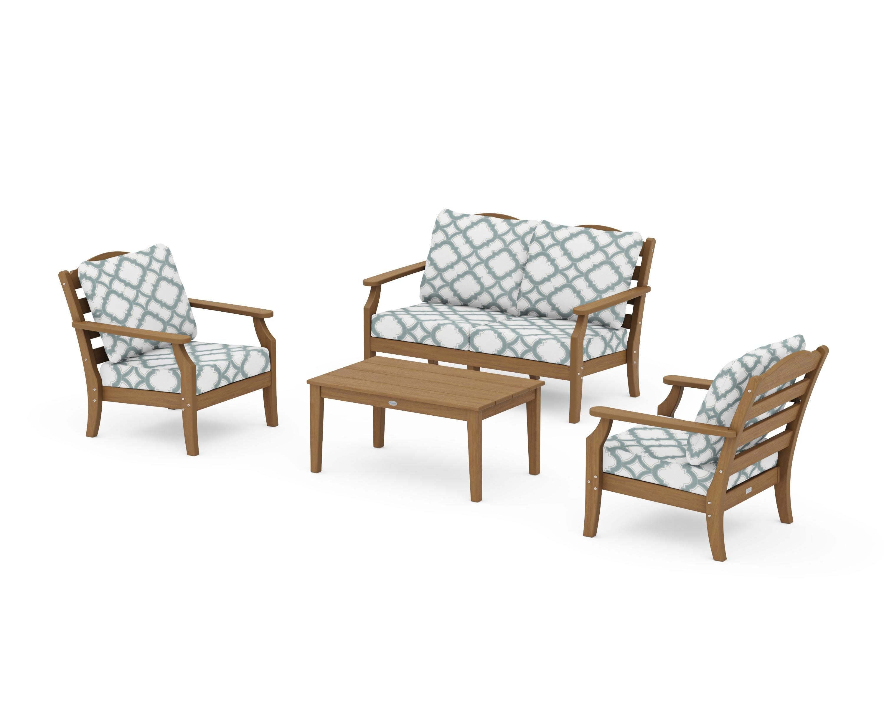 Savannah 4-Piece Deep Seating Set with Loveseat in Natural / Trellis Glacier Spa