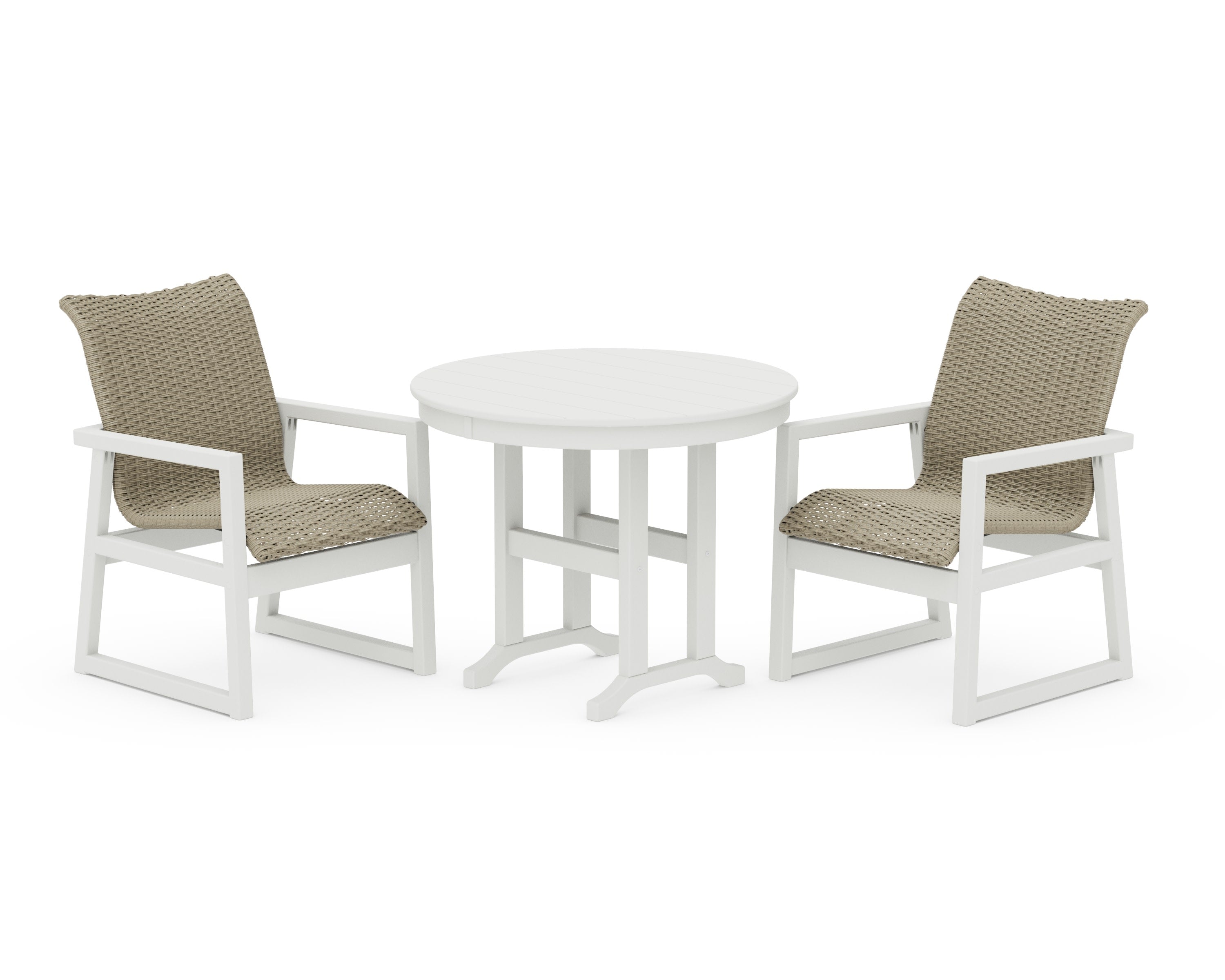 EDGE Woven 3-Piece Farmhouse Dining Set in Vintage White / Dune Grass