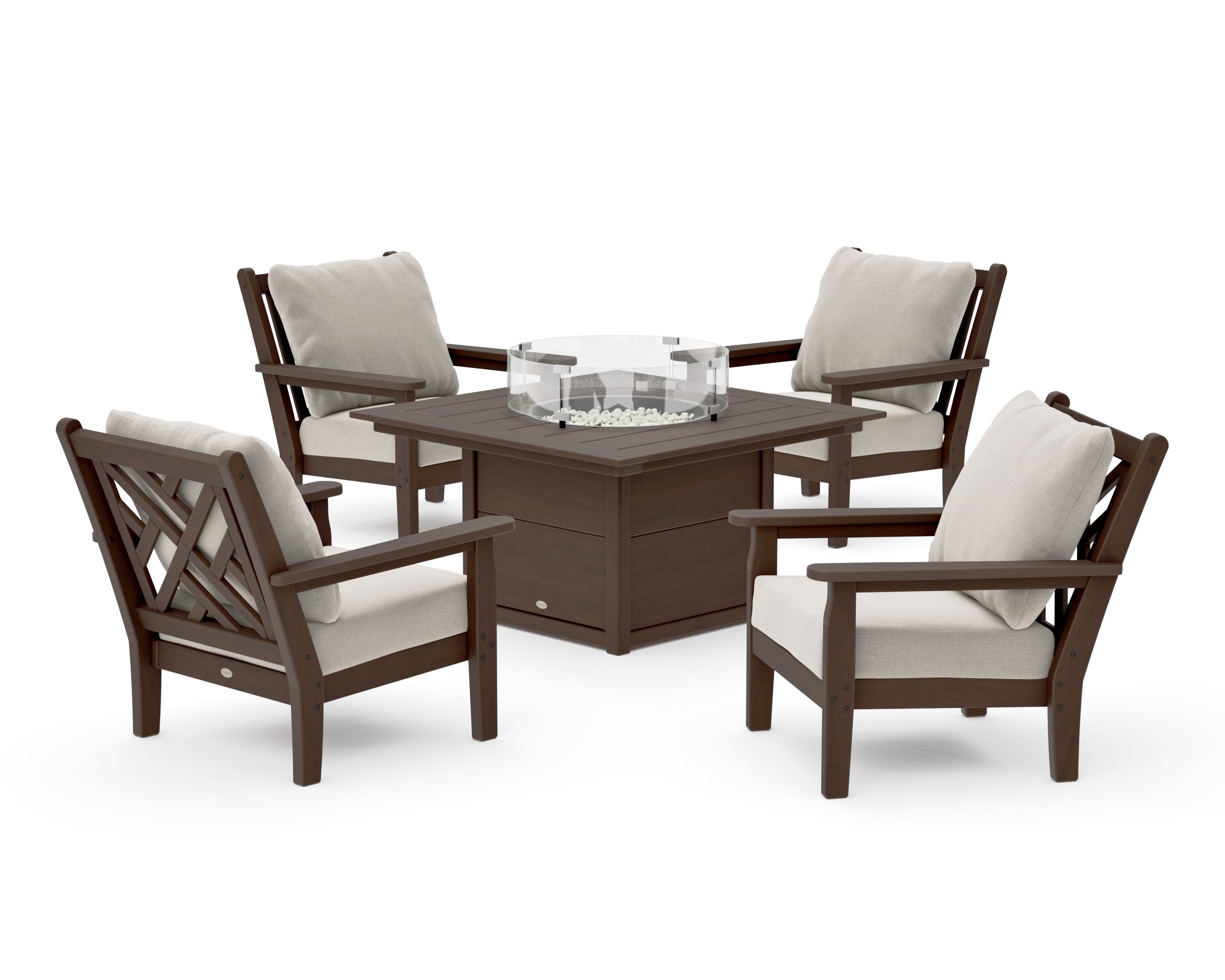 Chippendale 5-Piece Deep Seating Set with Fire Pit Table in Kona / Dune Burlap