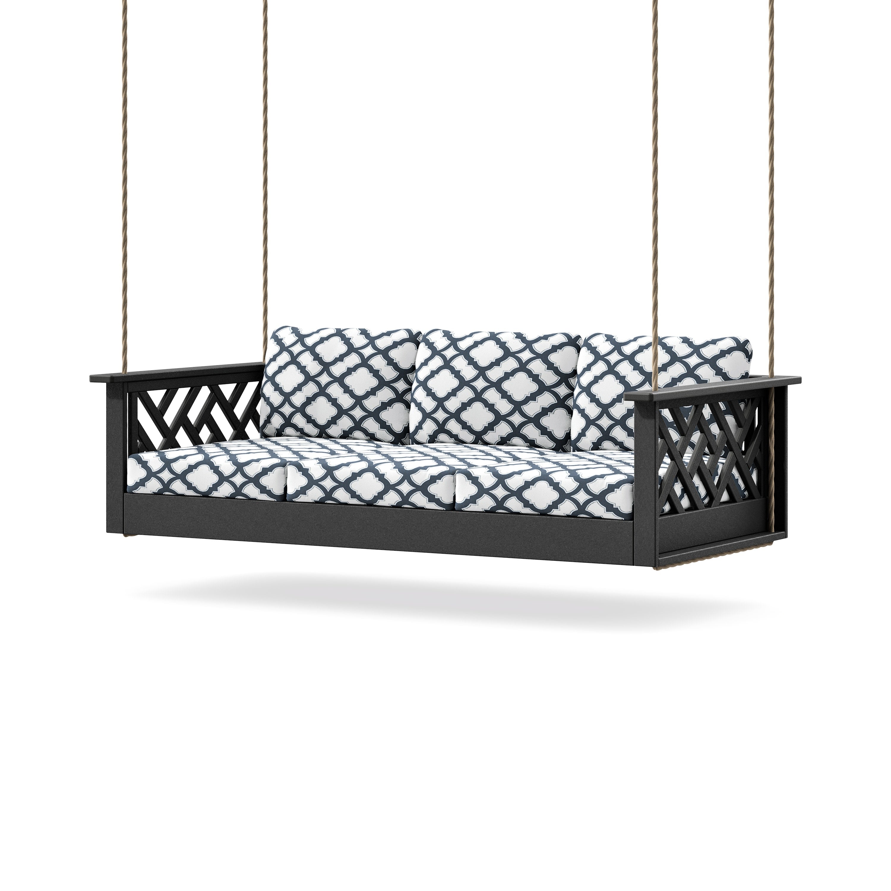 Chippendale Daybed Swing in Black / Trellis Marine Indigo