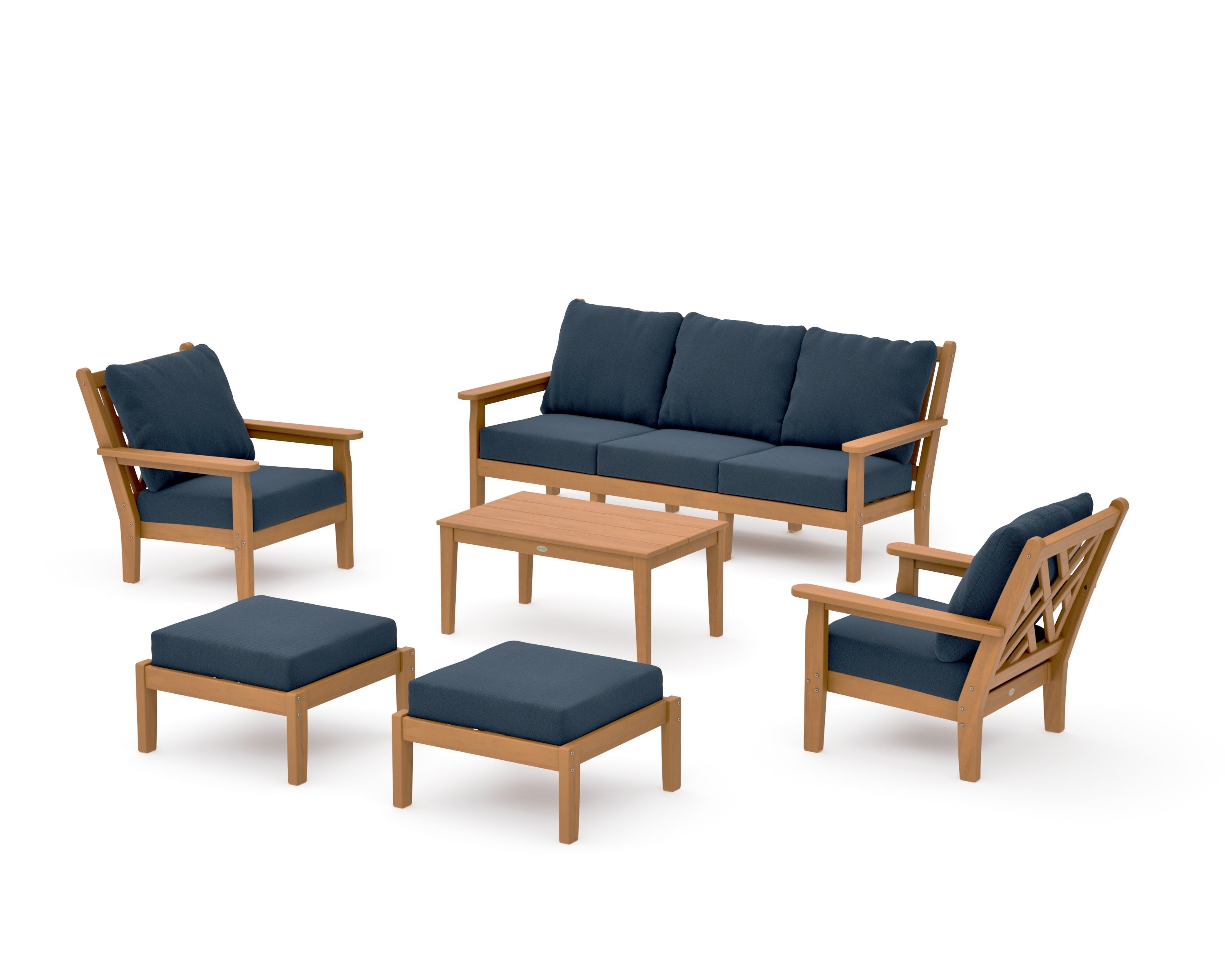Chippendale 6-Piece Lounge Sofa Set in Natural / Marine Indigo