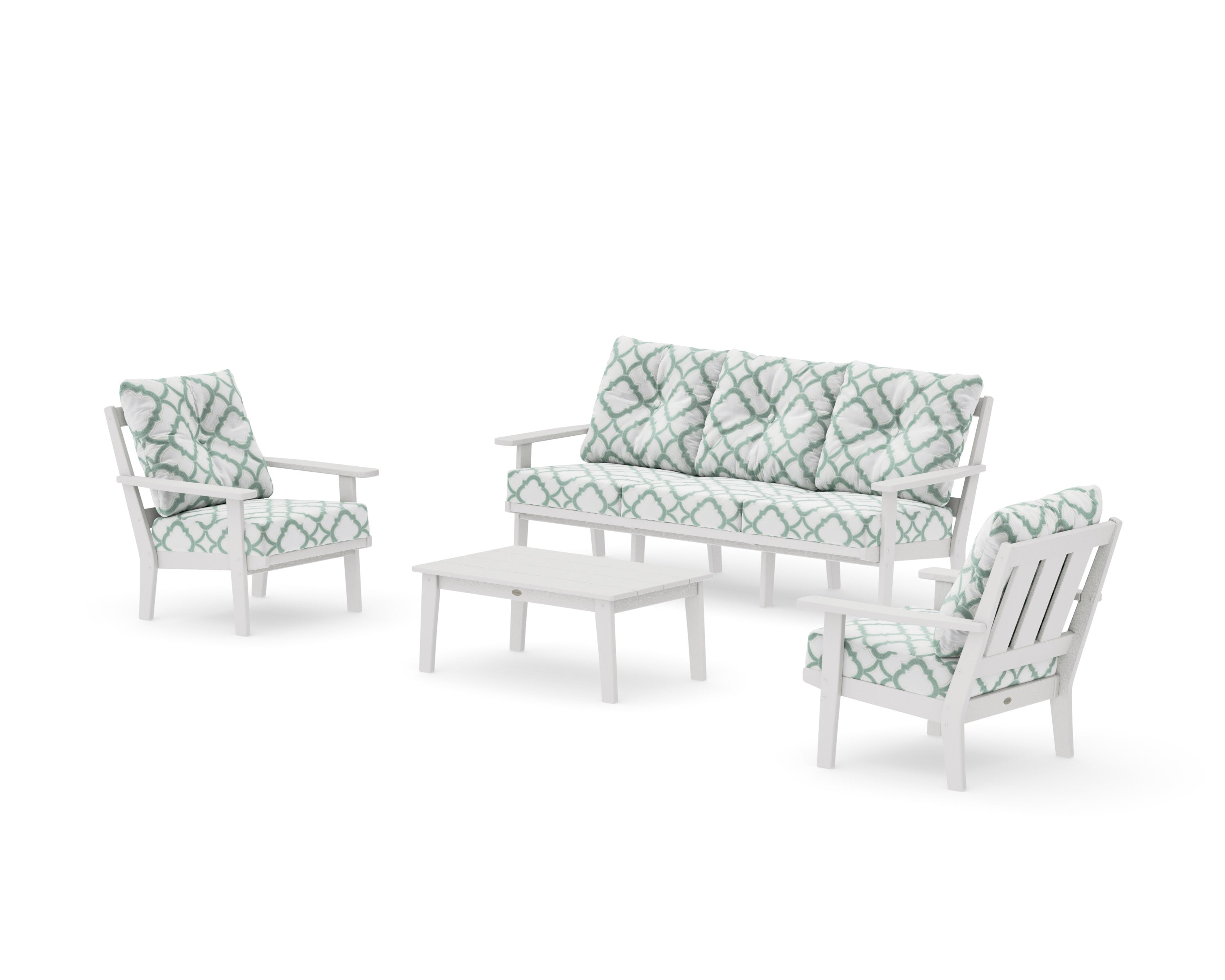 Oxford 4-Piece Deep Seating Set with Sofa in Vintage White / Trellis Glacier Spa