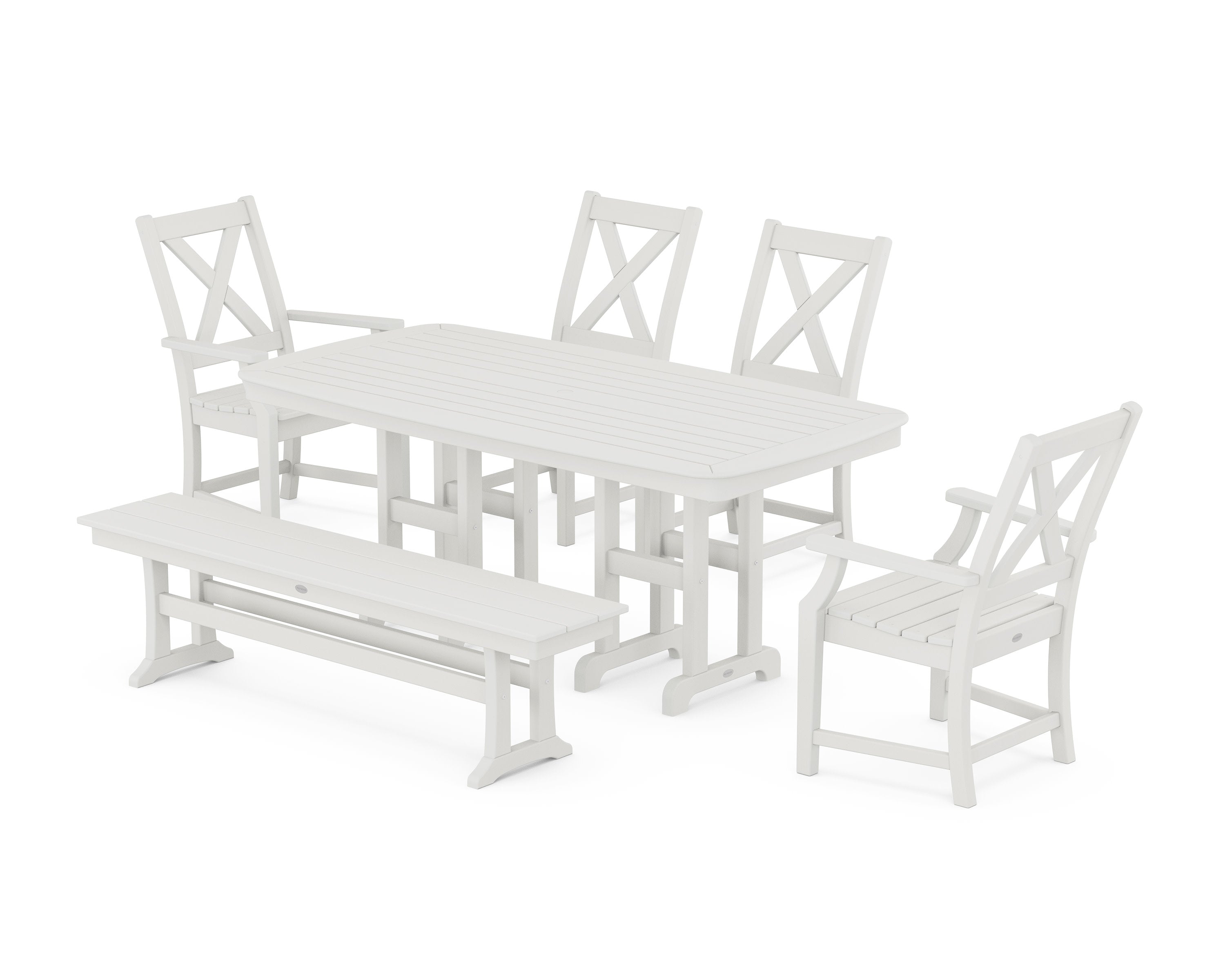 Braxton 6-Piece Dining Set with Bench in Vintage White