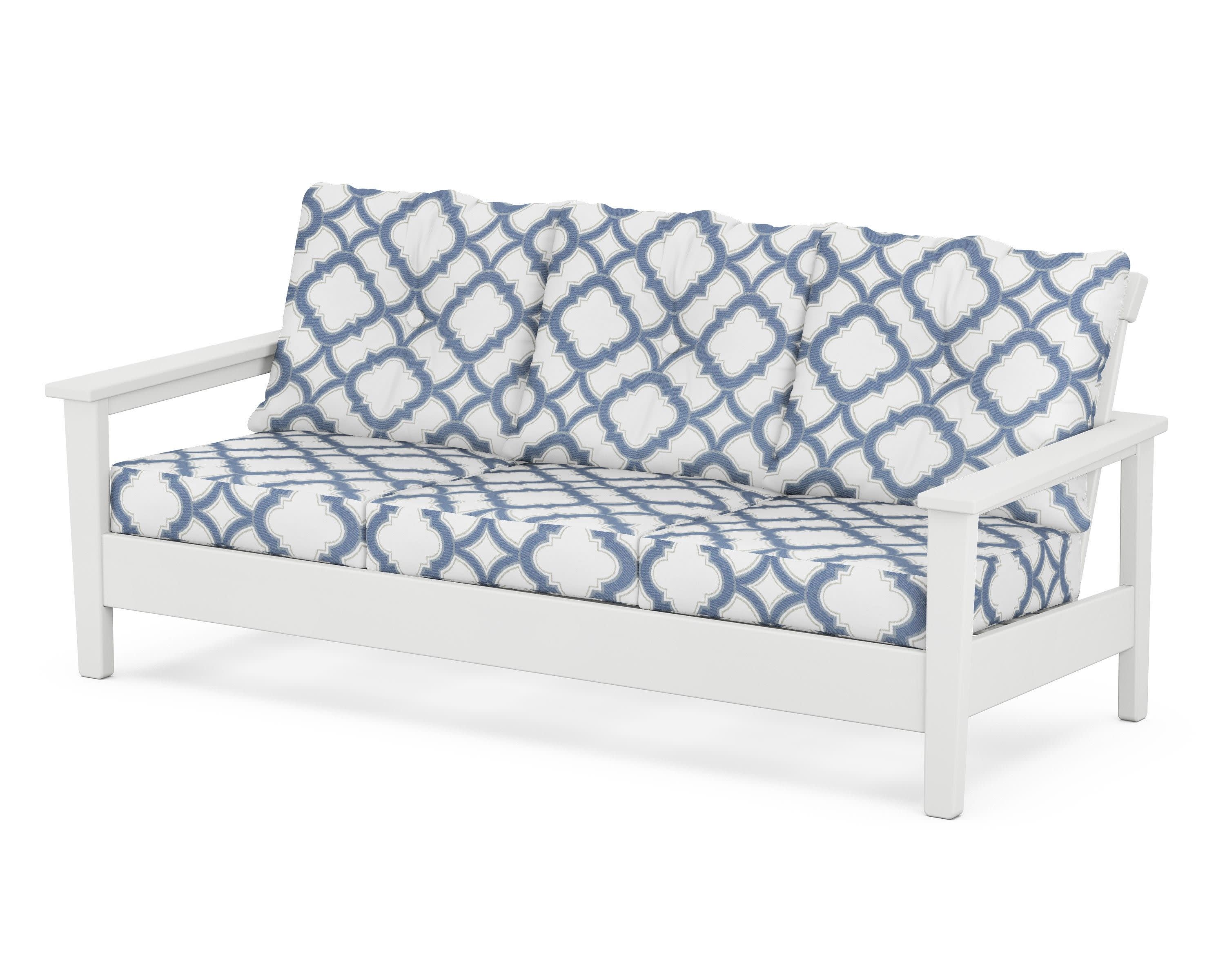 Prescott Deep Seating Sofa in White / Trellis Sky Blue