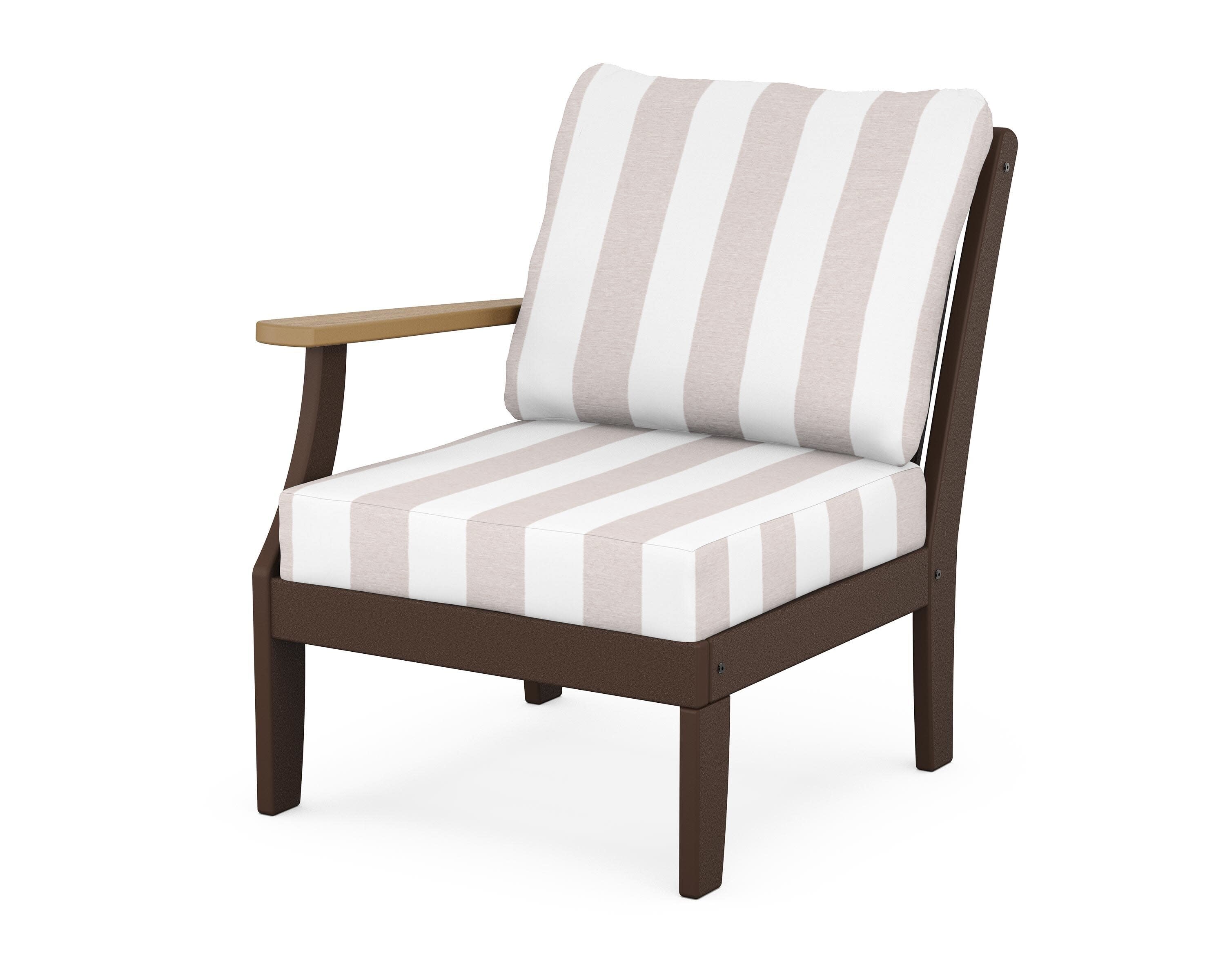 Braxton Modular Left Arm Chair in Mahogany / Natural / Cabana Stripe Dune Burlap