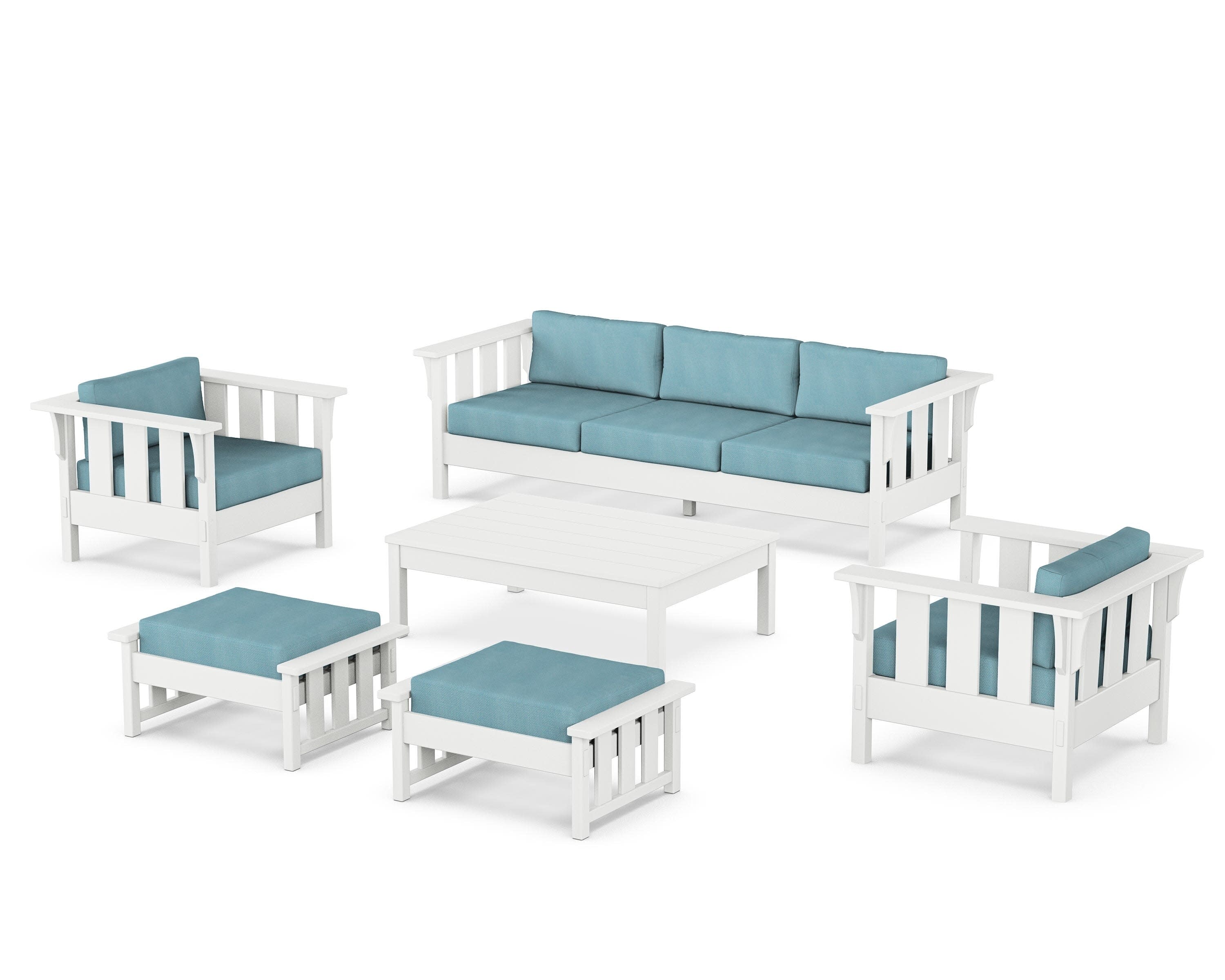 Acadia 6-Piece Lounge Sofa Set in White / Lattice Sky Blue