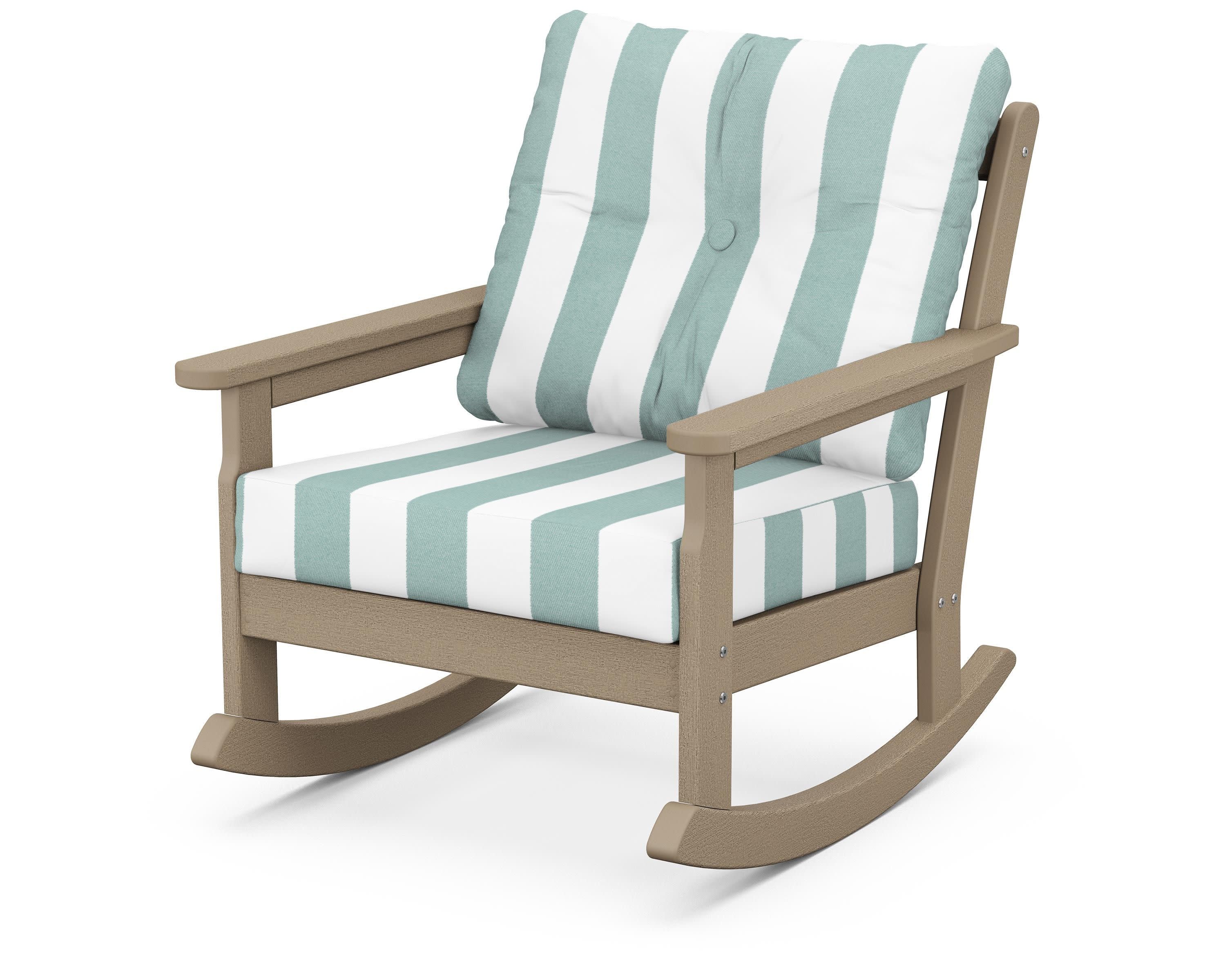 Vineyard Deep Seating Rocking Chair in Vintage Sahara / Cabana Stripe Glacier Spa