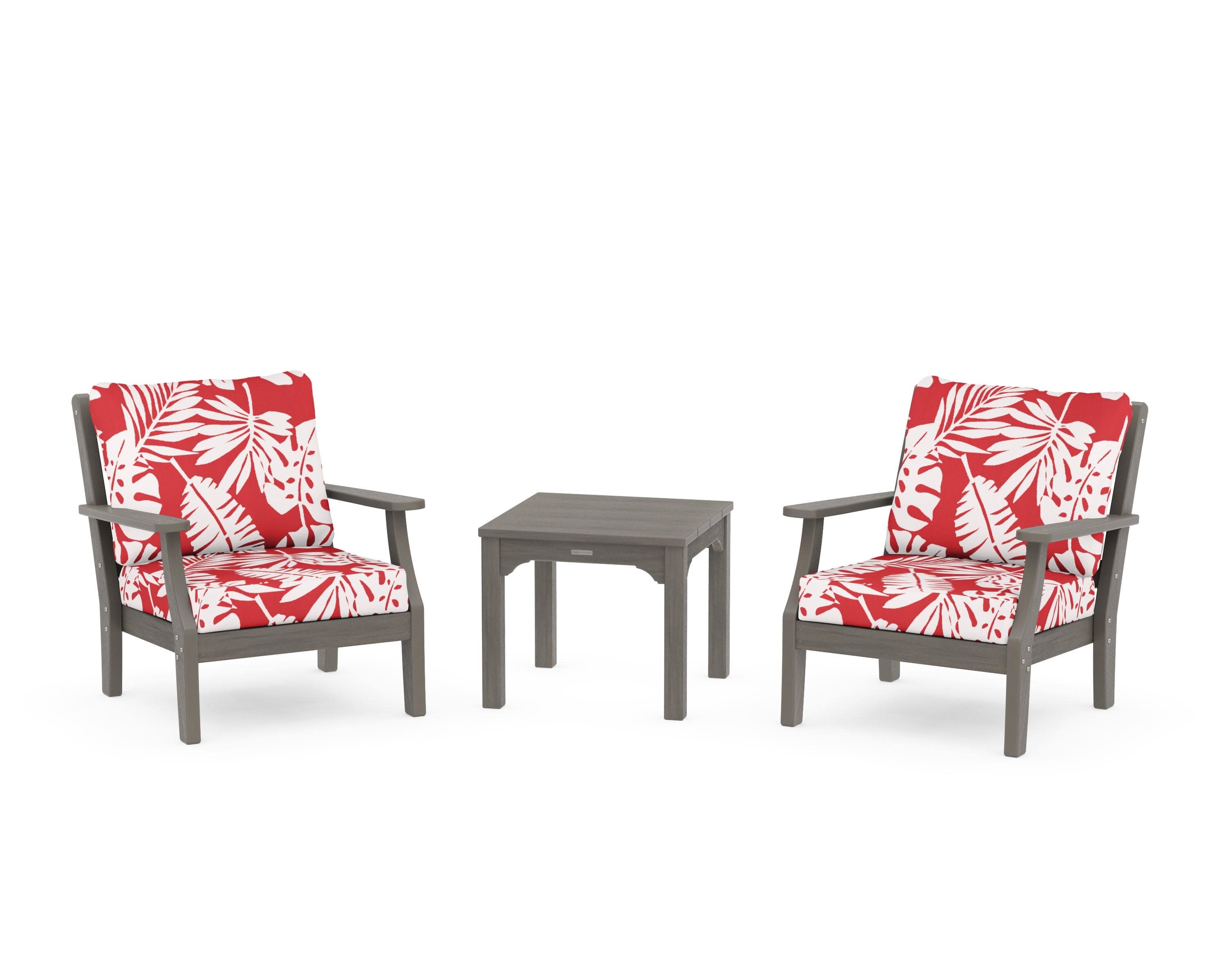 Chinoiserie 3-Piece Deep Seating Set in Driftwood / Leaf Crimson