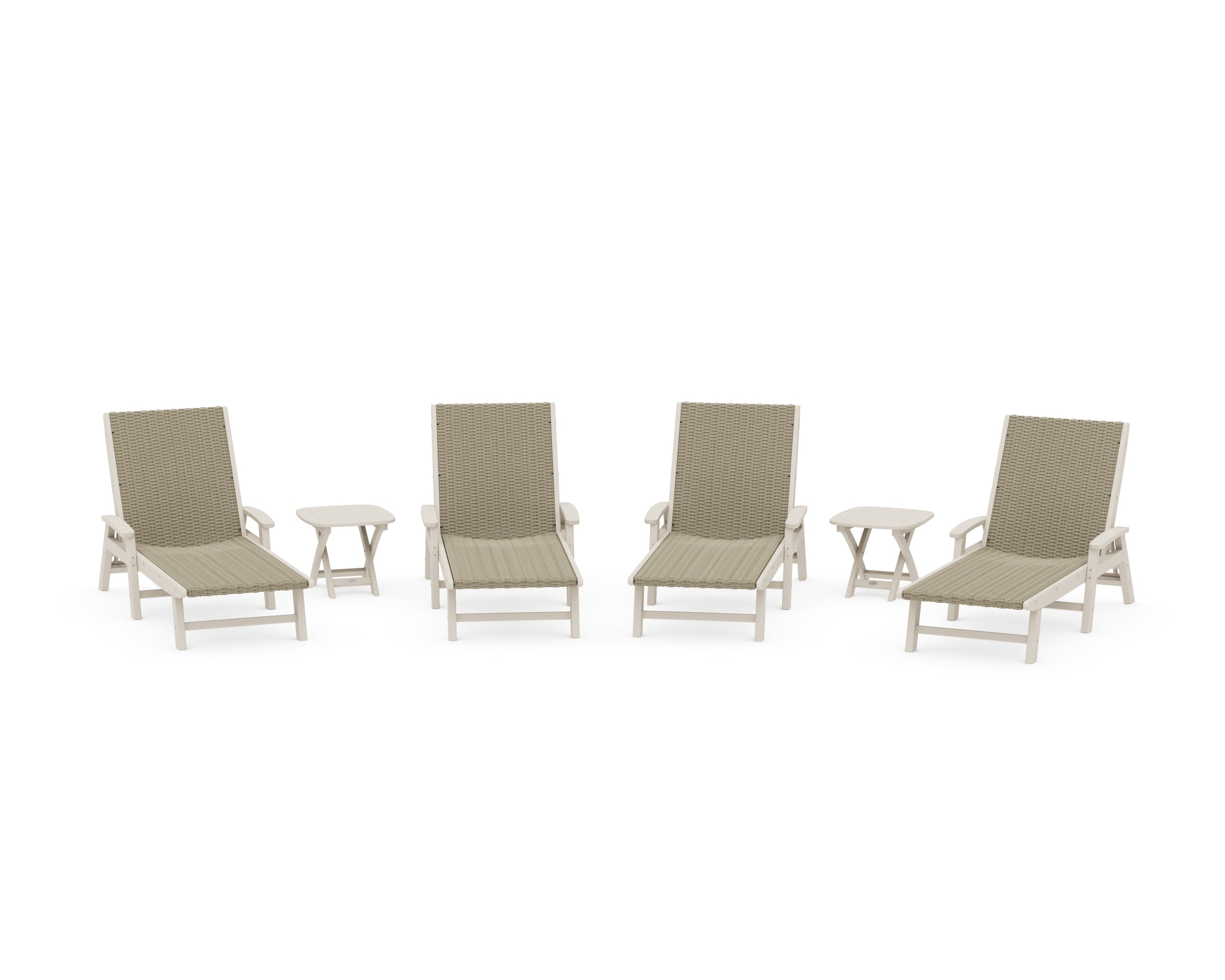 6- Piece Coastal Woven Chaise with Arms Chaise Lounge Set in Sand / Dune Grass