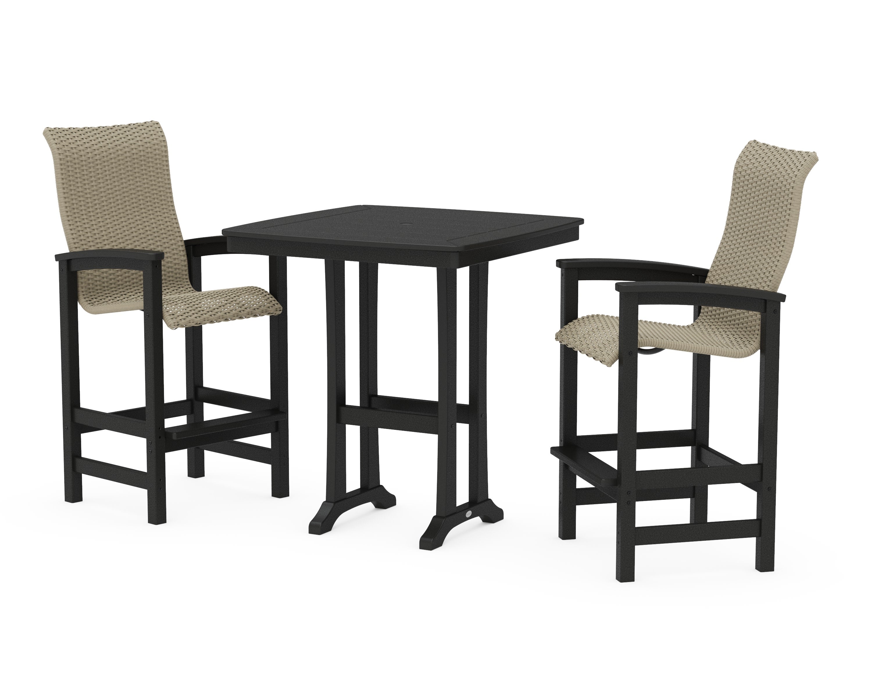Coastal Woven High-Back 3-Piece Bar Set in Black / Dune Grass