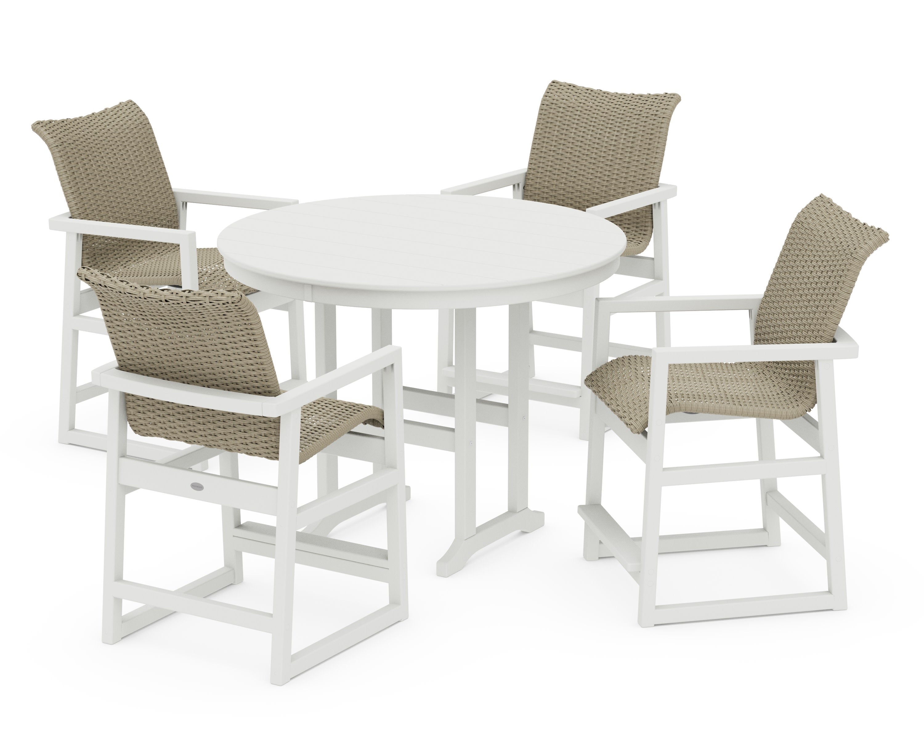 EDGE Woven 5-Piece Round Farmhouse Counter Set in White / Dune Grass