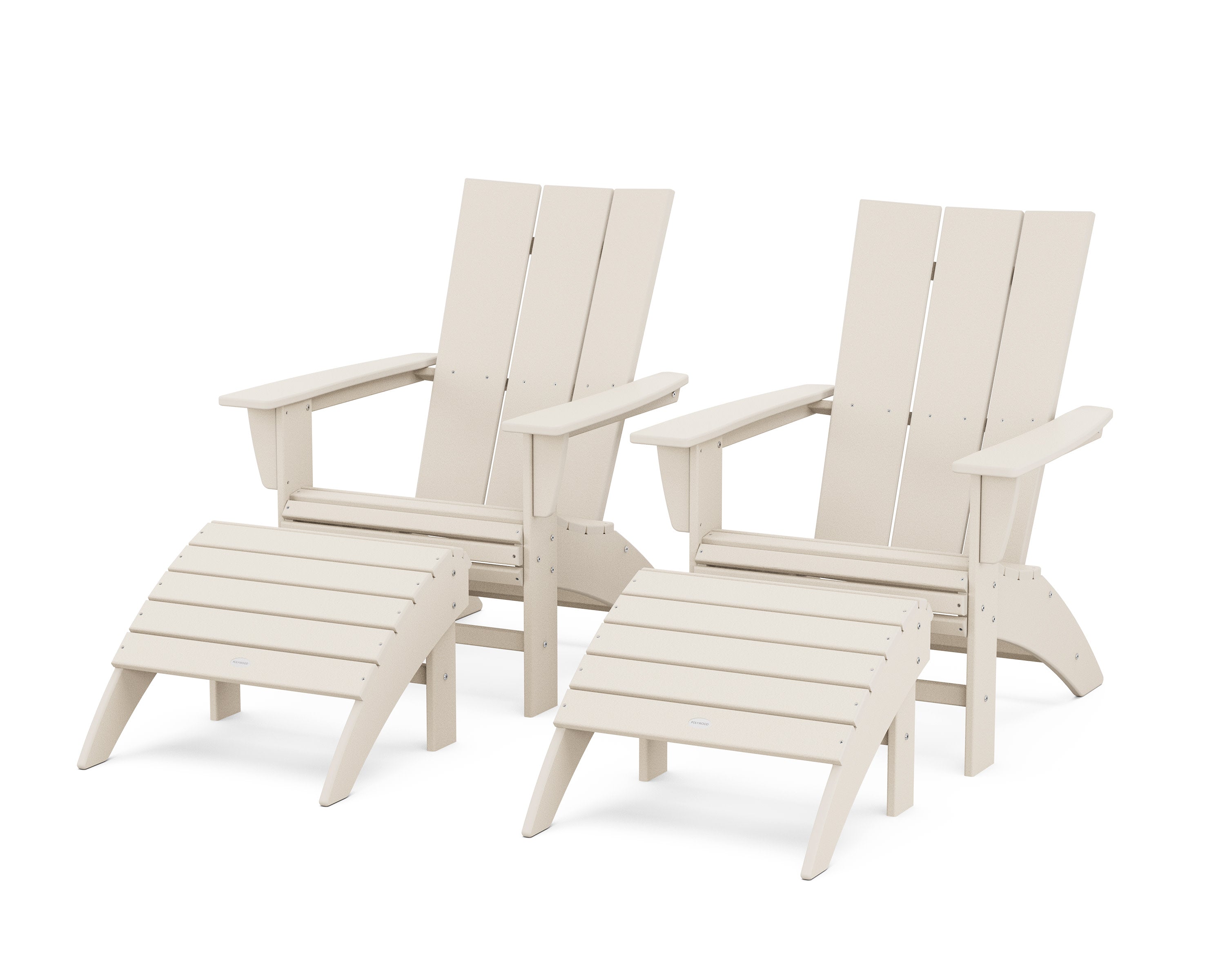 Modern Curveback Adirondack Chair 4-Piece Set with Ottomans in Sand