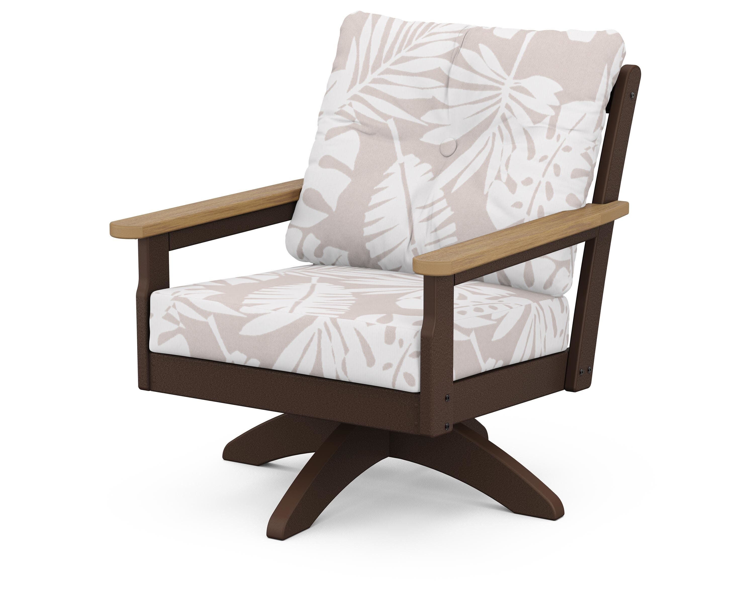 Vineyard Deep Seating Swivel Chair in Mahogany / Natural / Leaf Dune Burlap