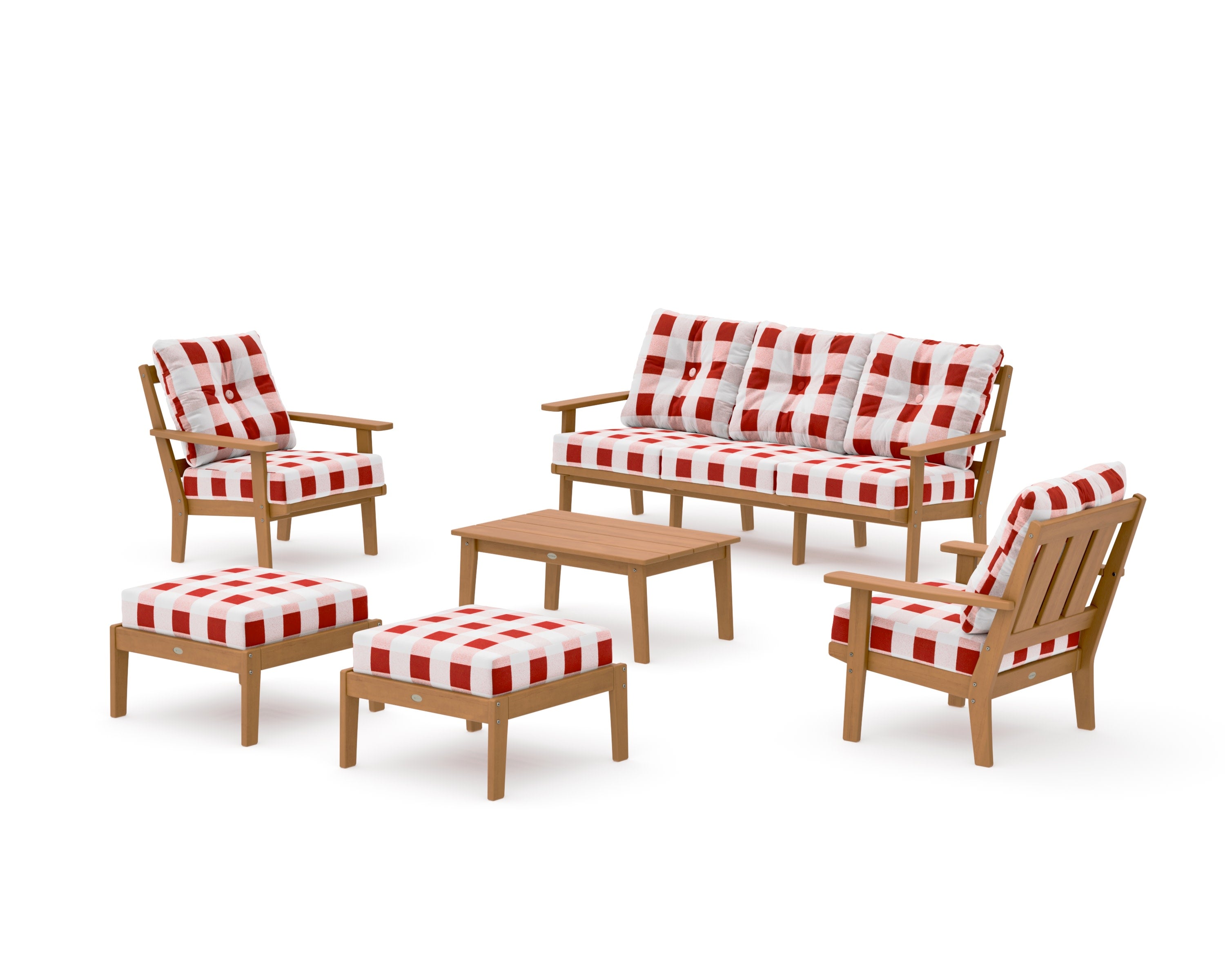 Oxford 6-Piece Lounge Sofa Set in Natural / Buffalo Plaid Crimson