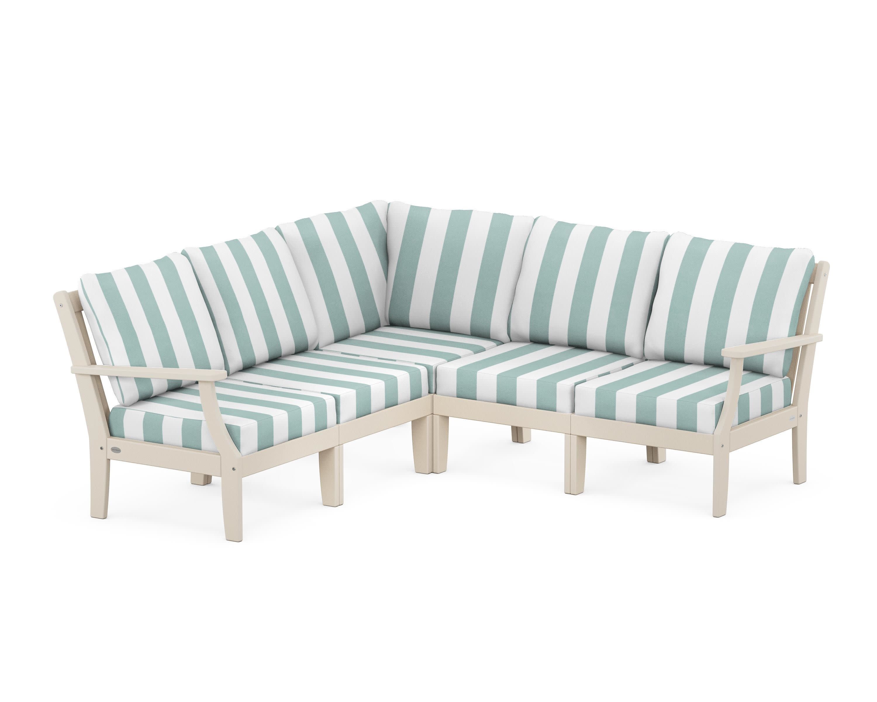 Braxton Modular 5-Piece Deep Seating Set in Sand / Cabana Stripe Glacier Spa