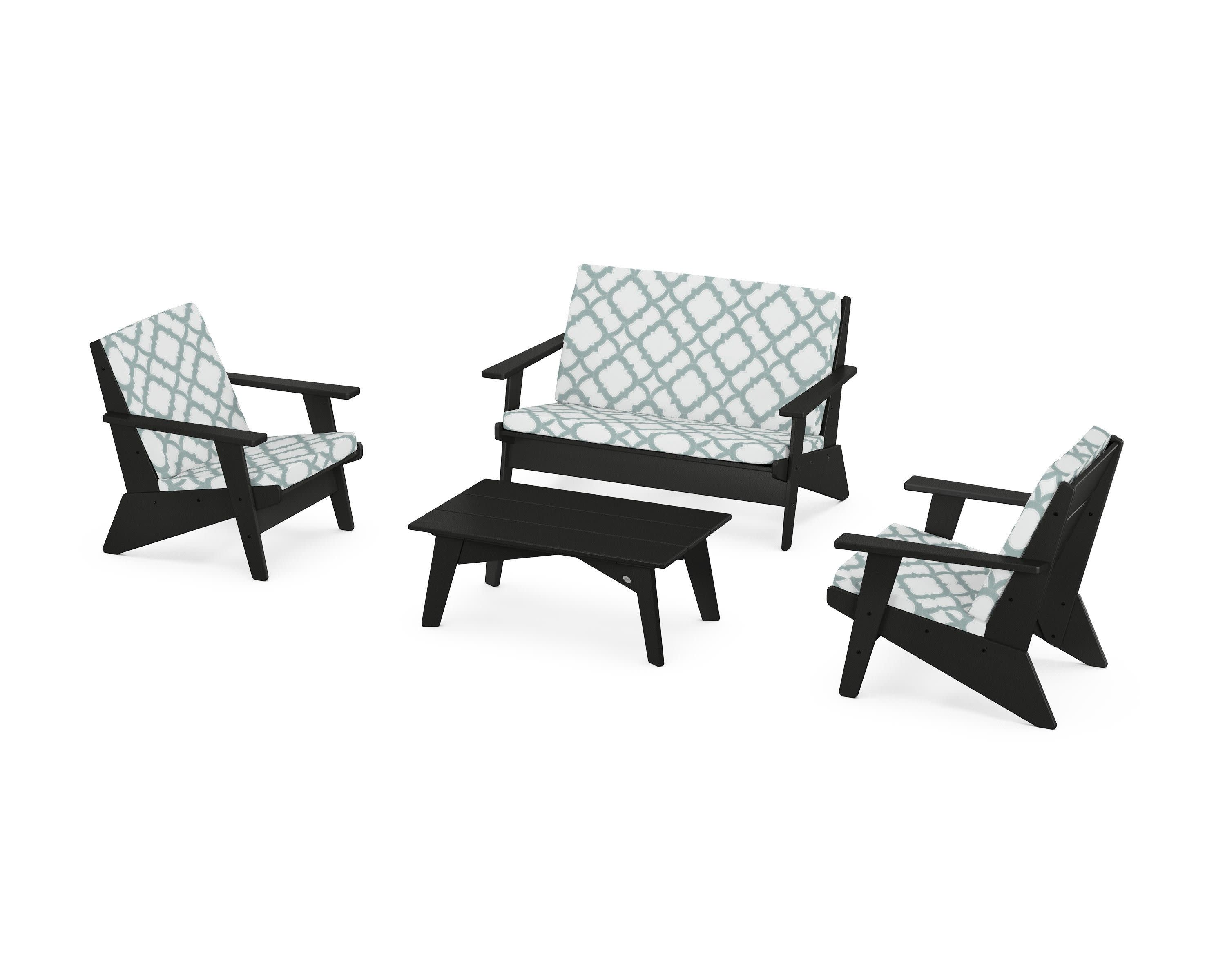 Riviera Modern Lounge 4-Piece Set in Black / Trellis Glacier Spa