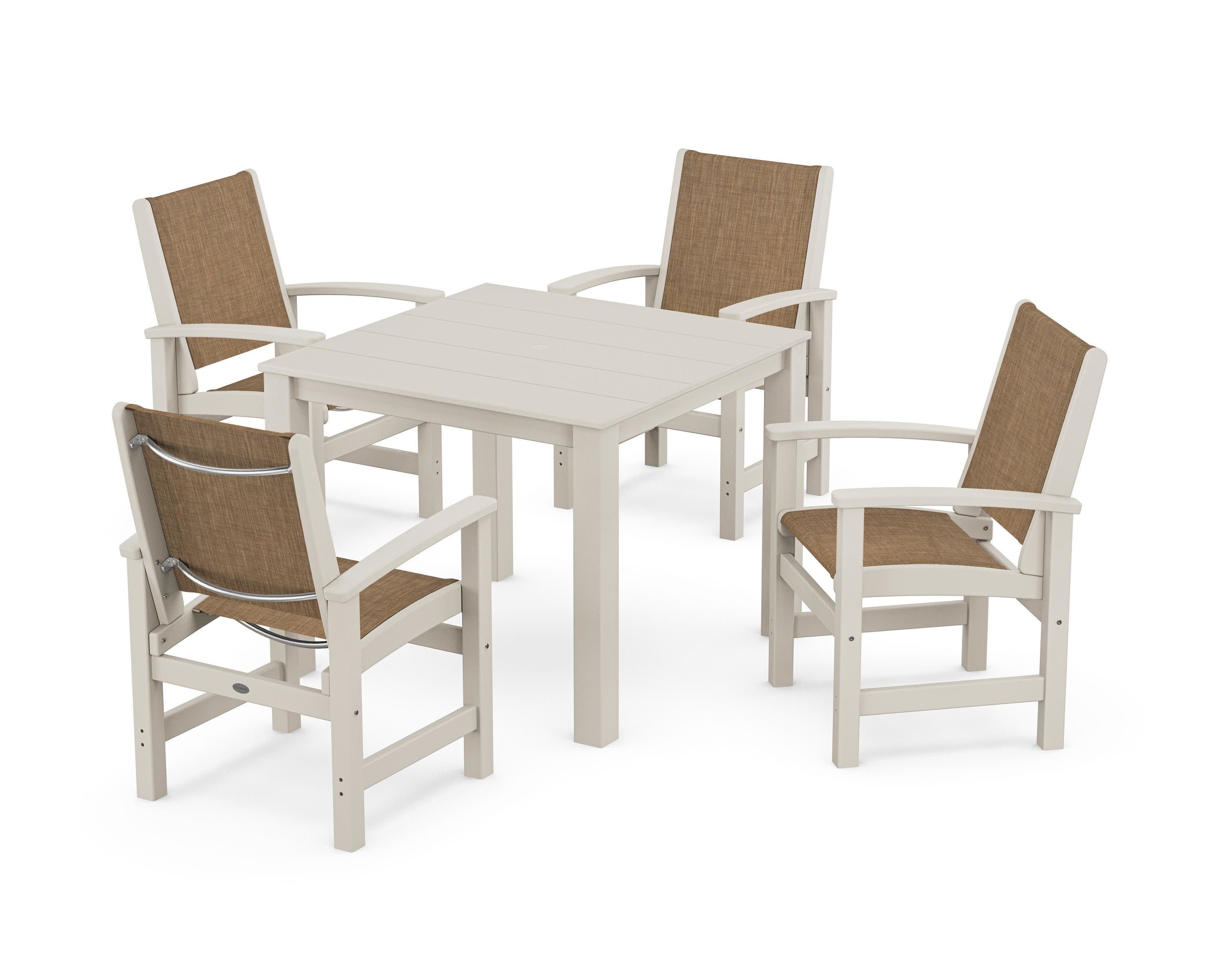 Coastal 5-Piece Parsons Dining Set in Sand / Burlap Sling