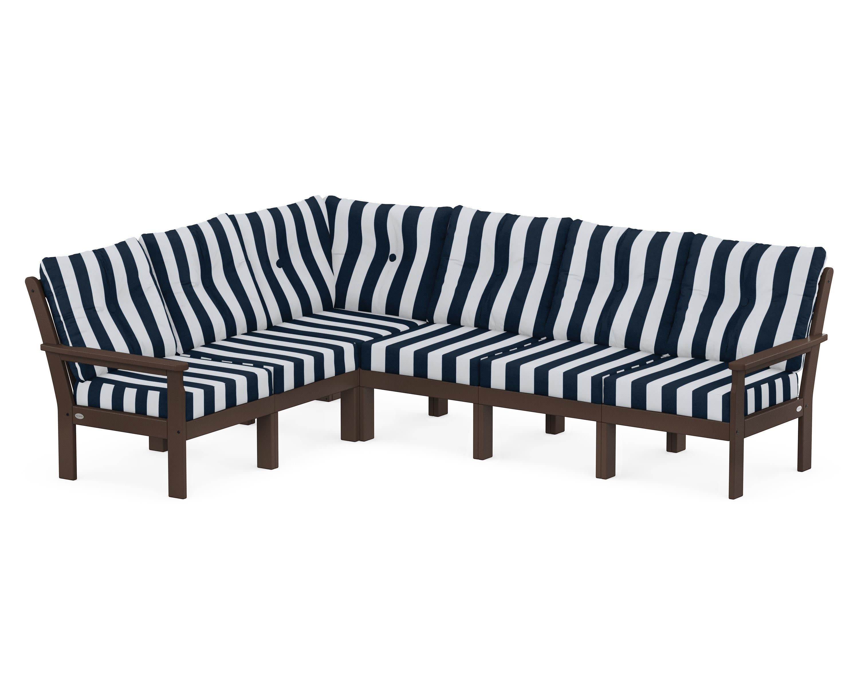 Vineyard 6-Piece Sectional in Mahogany / Cabana Stripe Marine Indigo