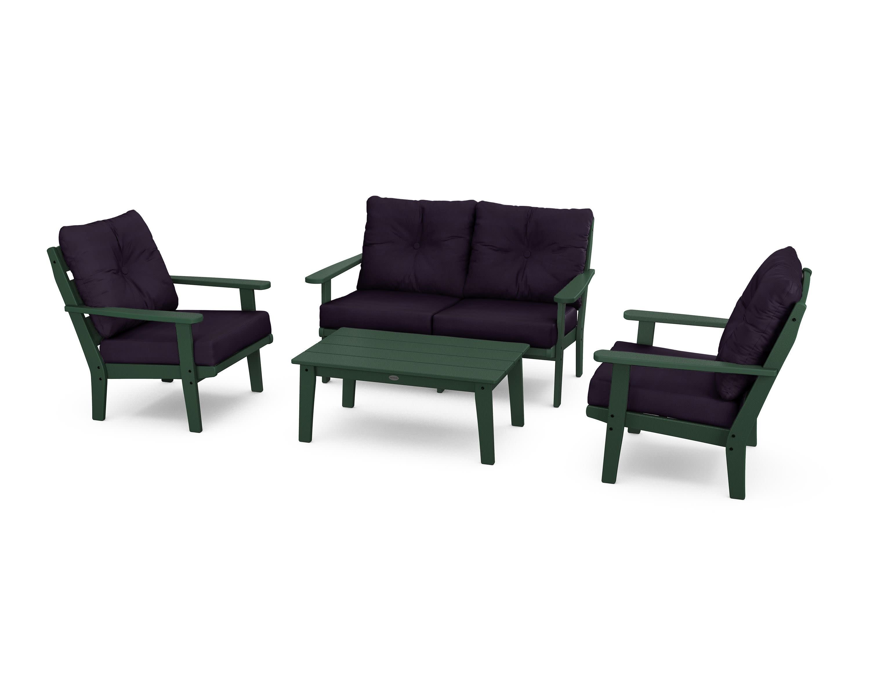 Lakeside 4-Piece Deep Seating Set in Green / Navy Linen