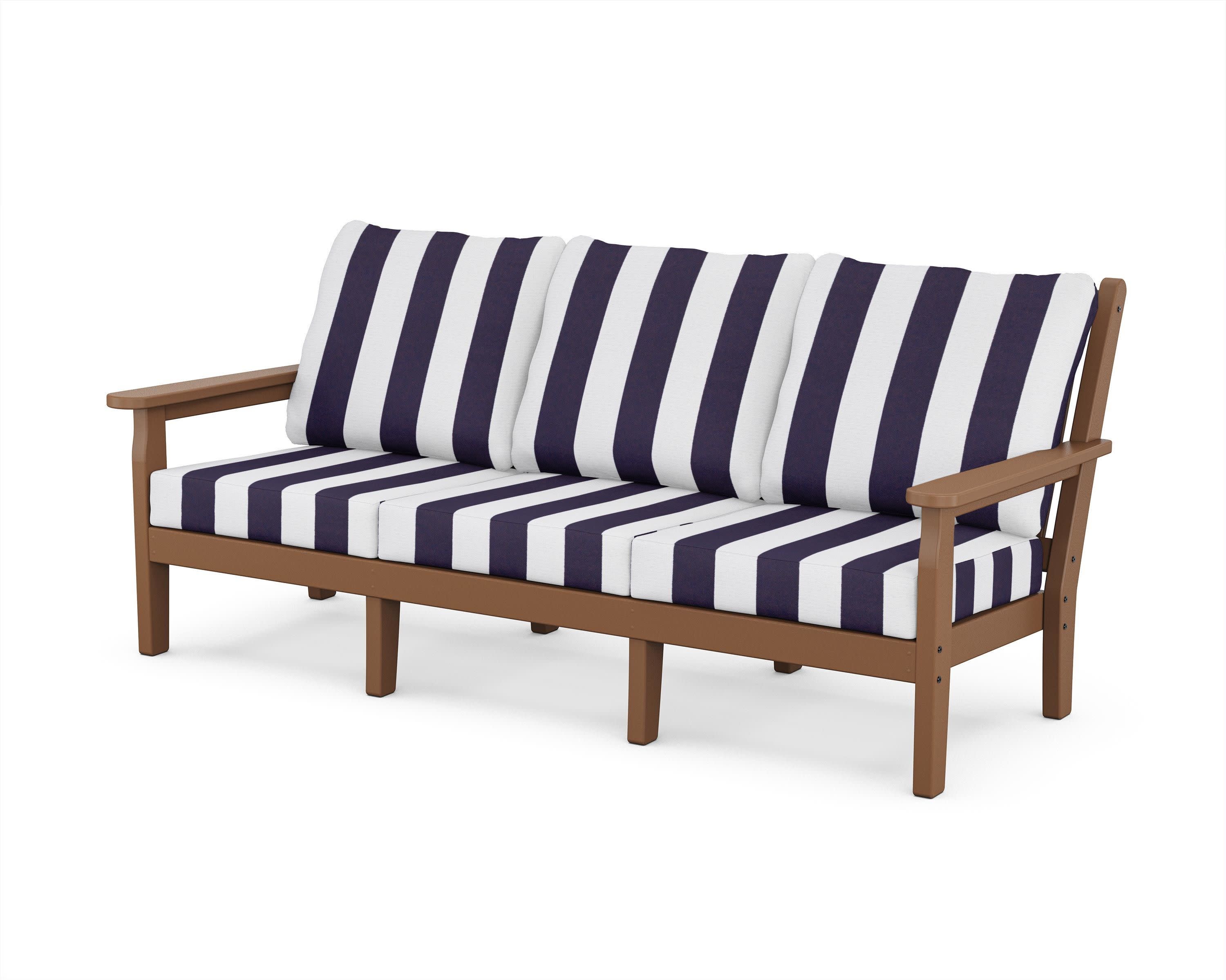 Chippendale Deep Seating Sofa in Teak / Cabana Stripe Navy