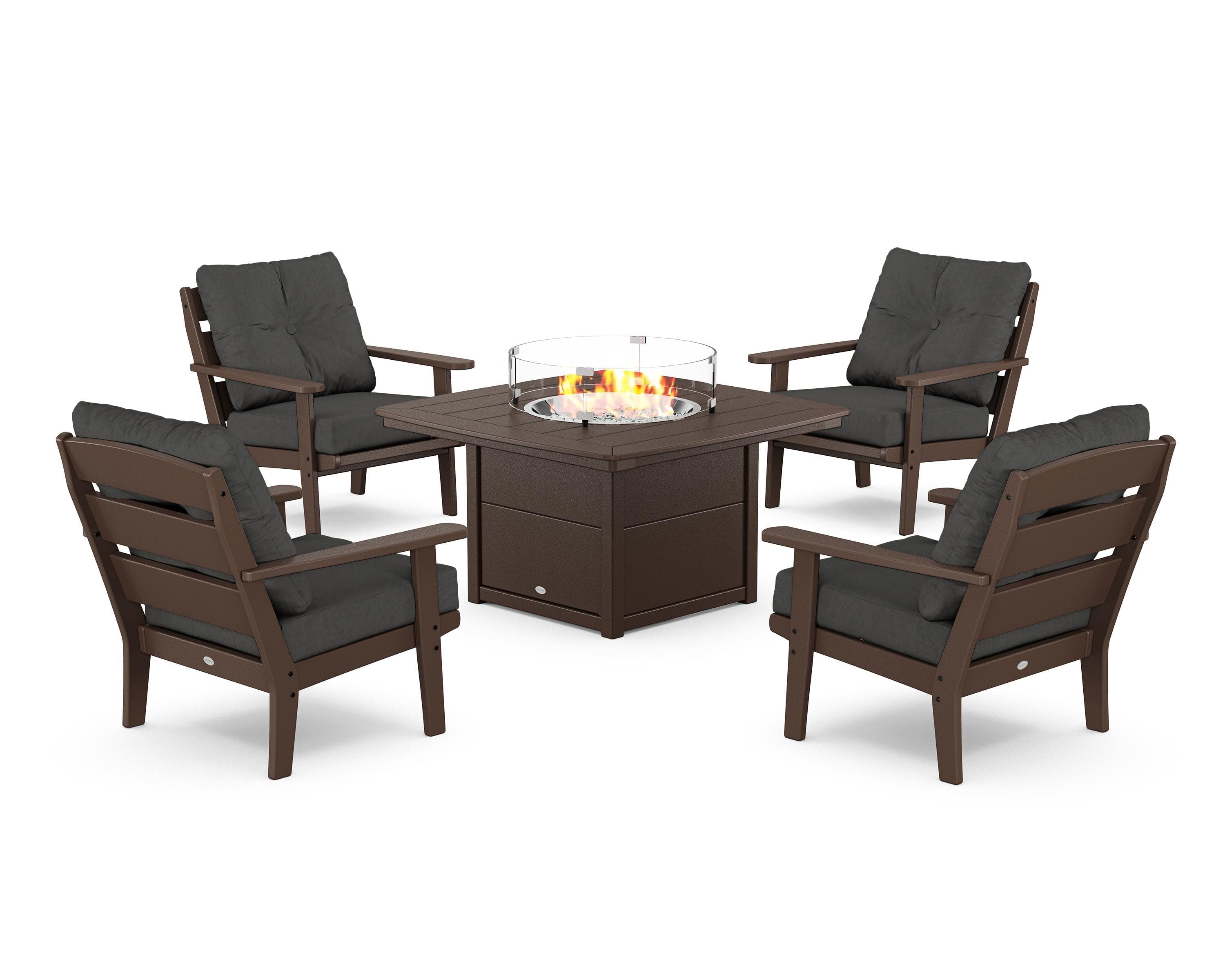 Lakeside 5-Piece Deep Seating Set with Nautical Fire Pit Table in Mahogany / Spectrum Carbon