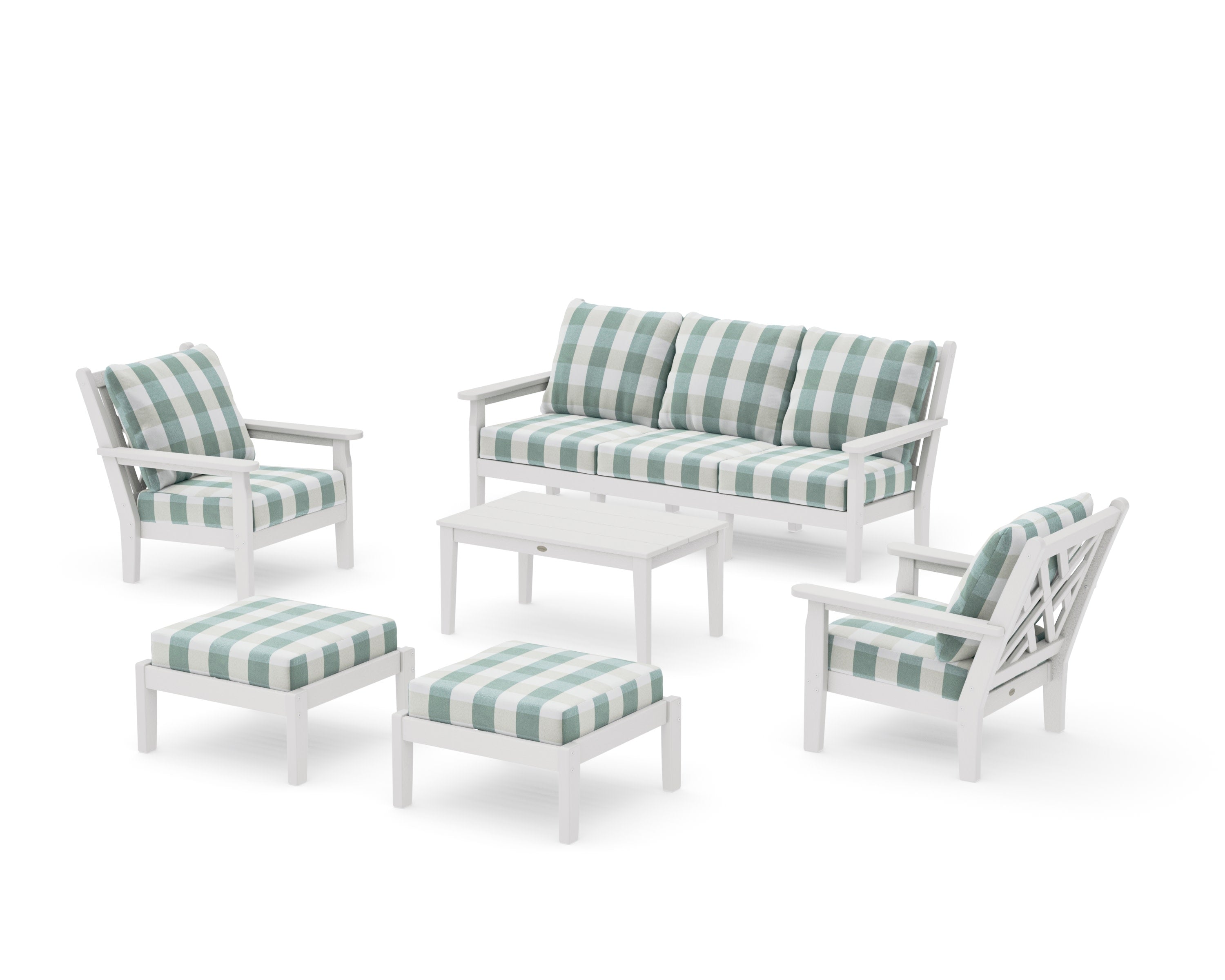 Chippendale 6-Piece Lounge Sofa Set in Vintage White / Buffalo Plaid Glacier Spa