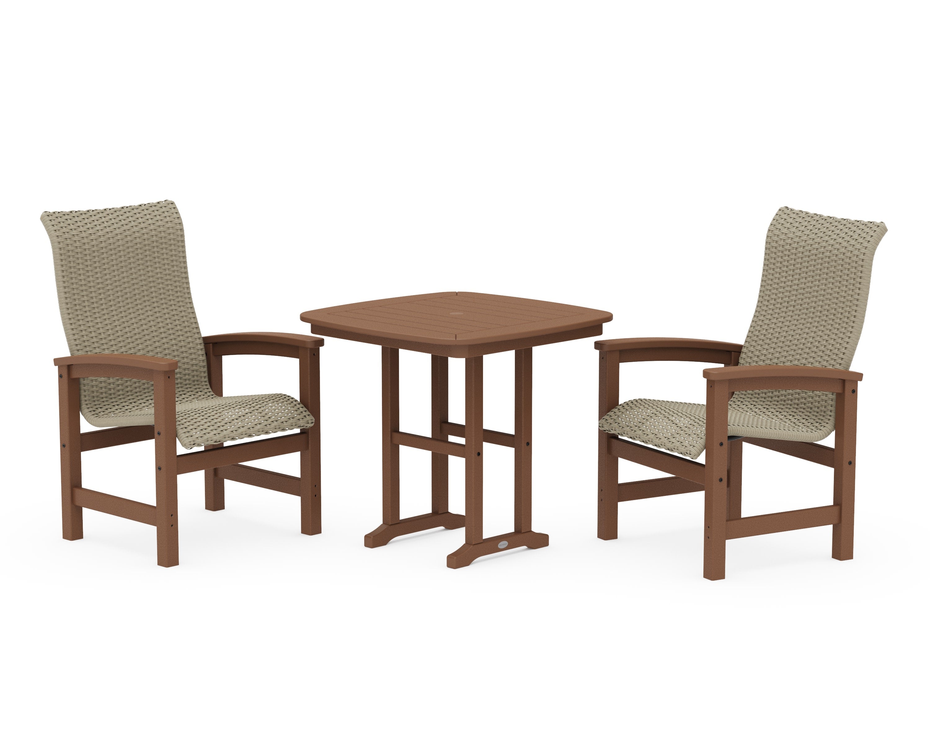 Coastal Woven High-Back 3-Piece Dining Set in Teak / Dune Grass
