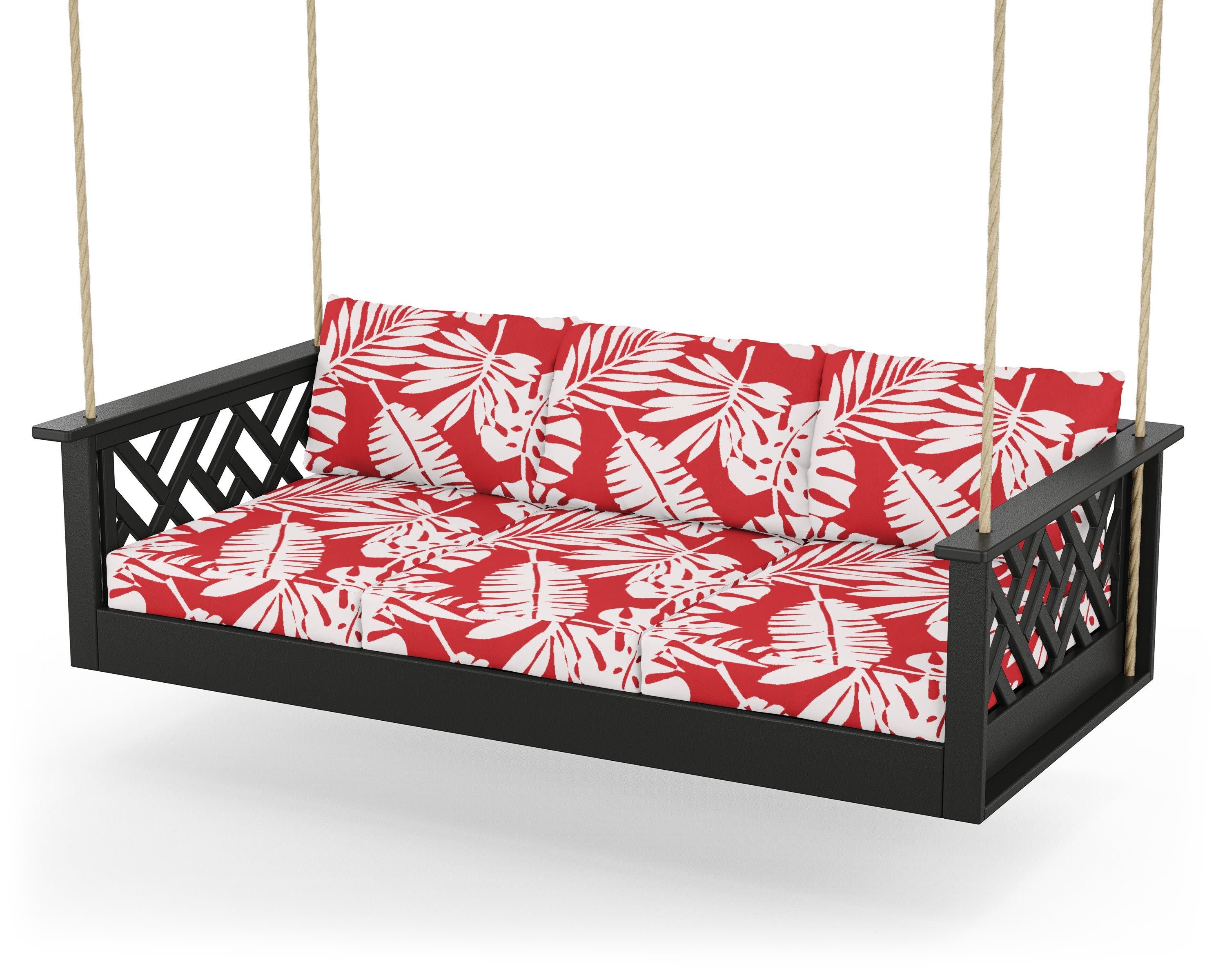 Chippendale Daybed Swing in Black / Leaf Crimson