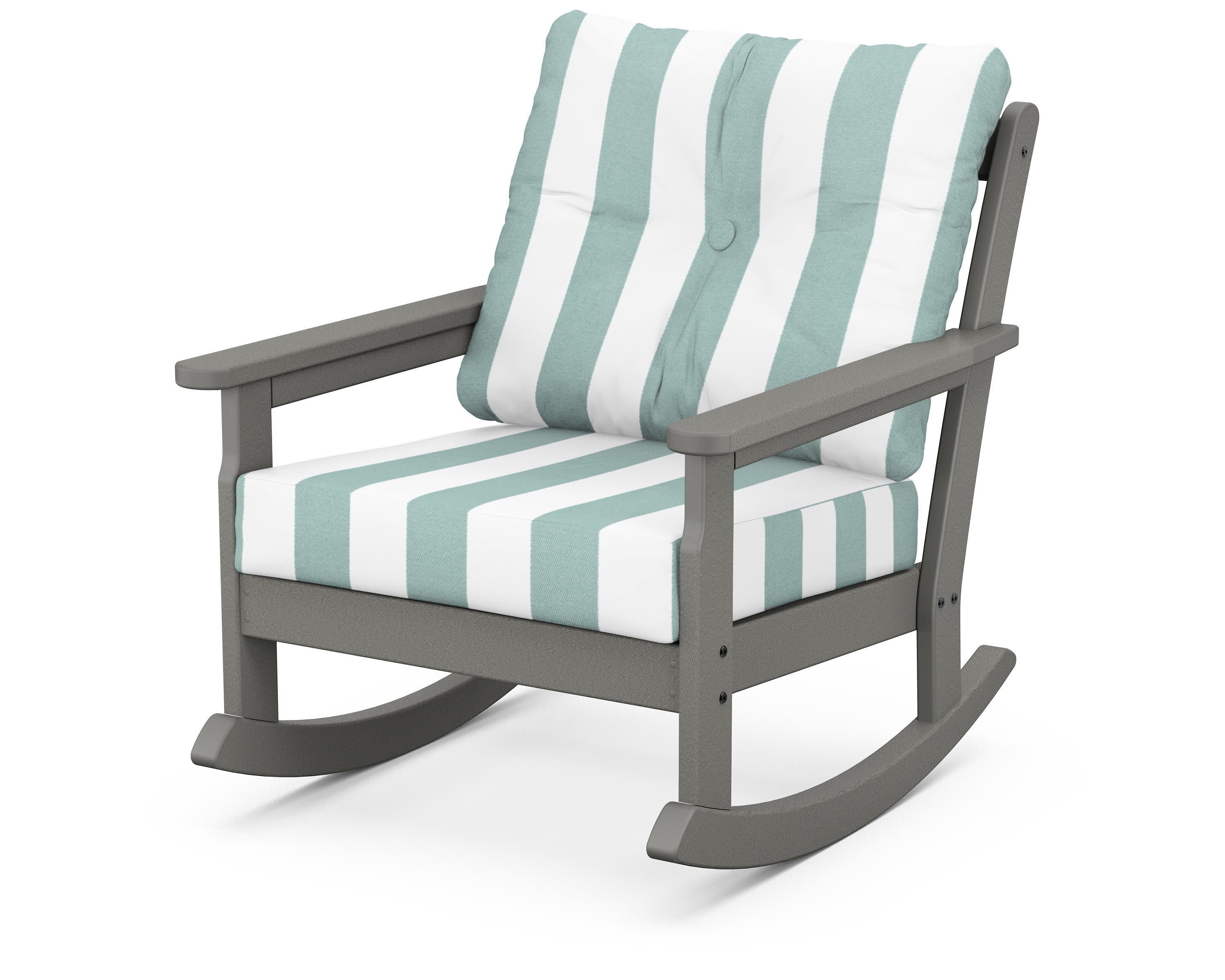 Vineyard Deep Seating Rocking Chair in Slate Grey / Cabana Stripe Glacier Spa