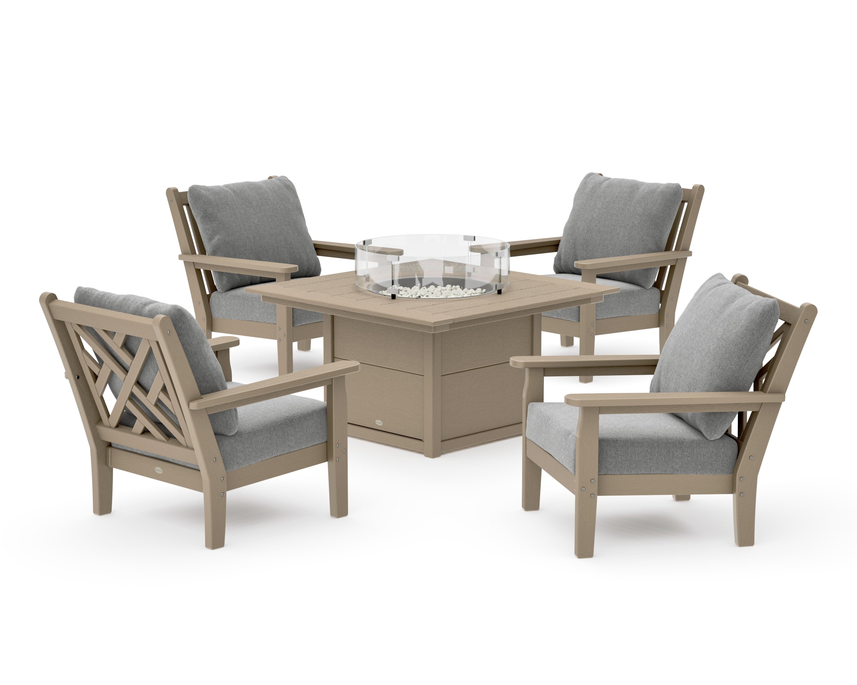 Chippendale 5-Piece Deep Seating Set with Fire Pit Table in Vintage Sahara / Grey Mist