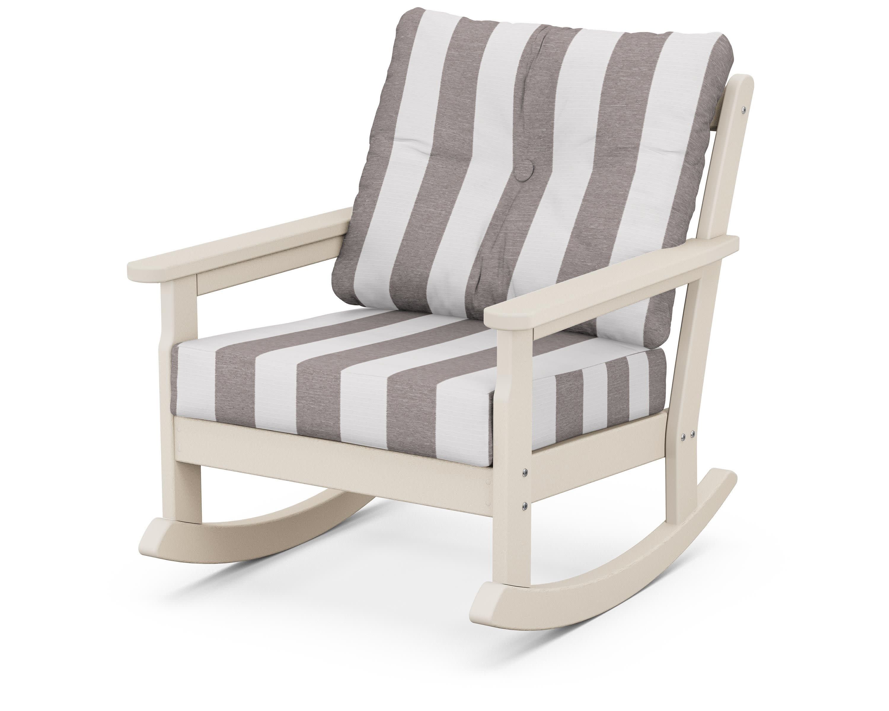Vineyard Deep Seating Rocking Chair in Sand / Cabana Stripe Grey Mist