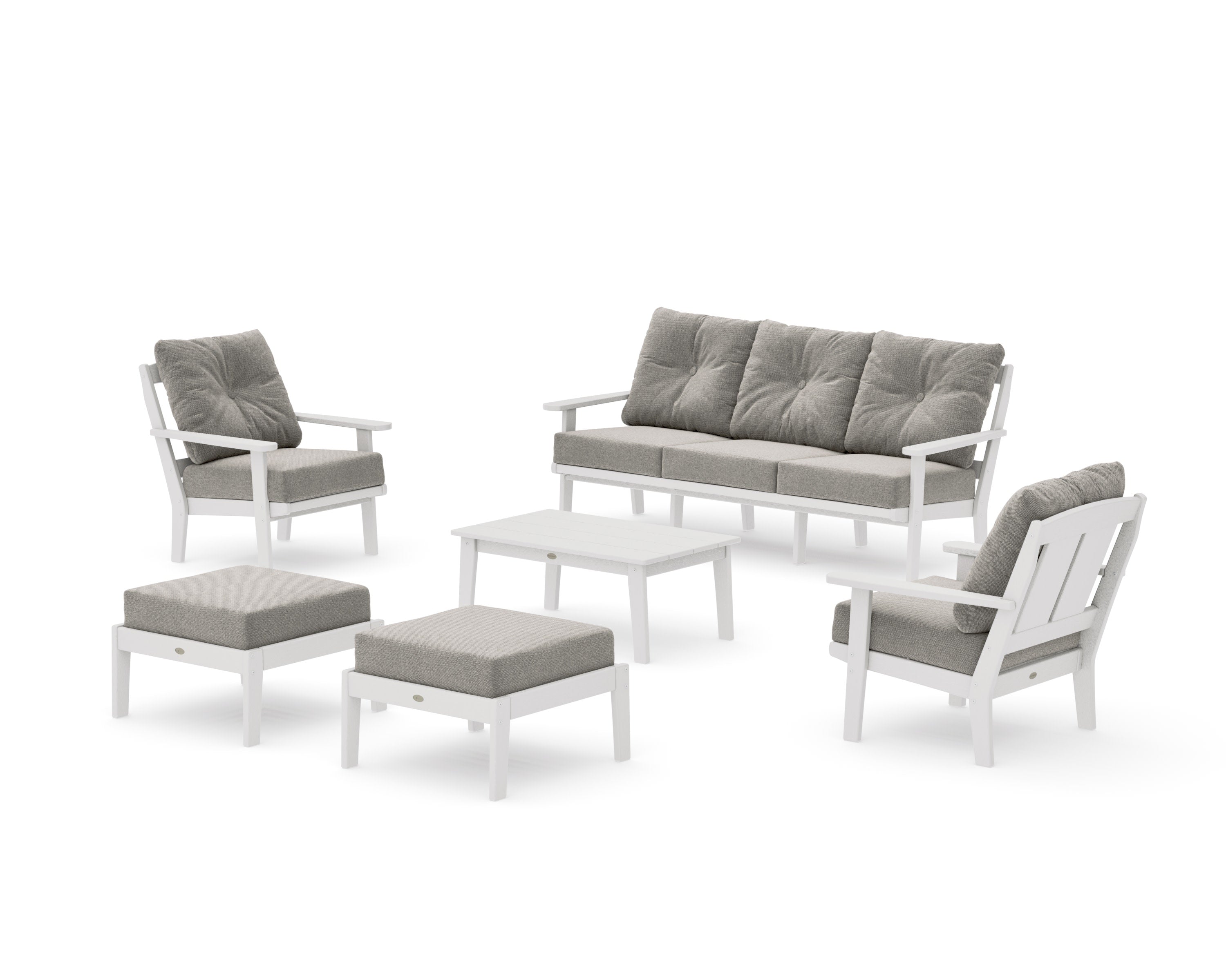 Mission 6-Piece Lounge Sofa Set in Vintage White / Weathered Tweed