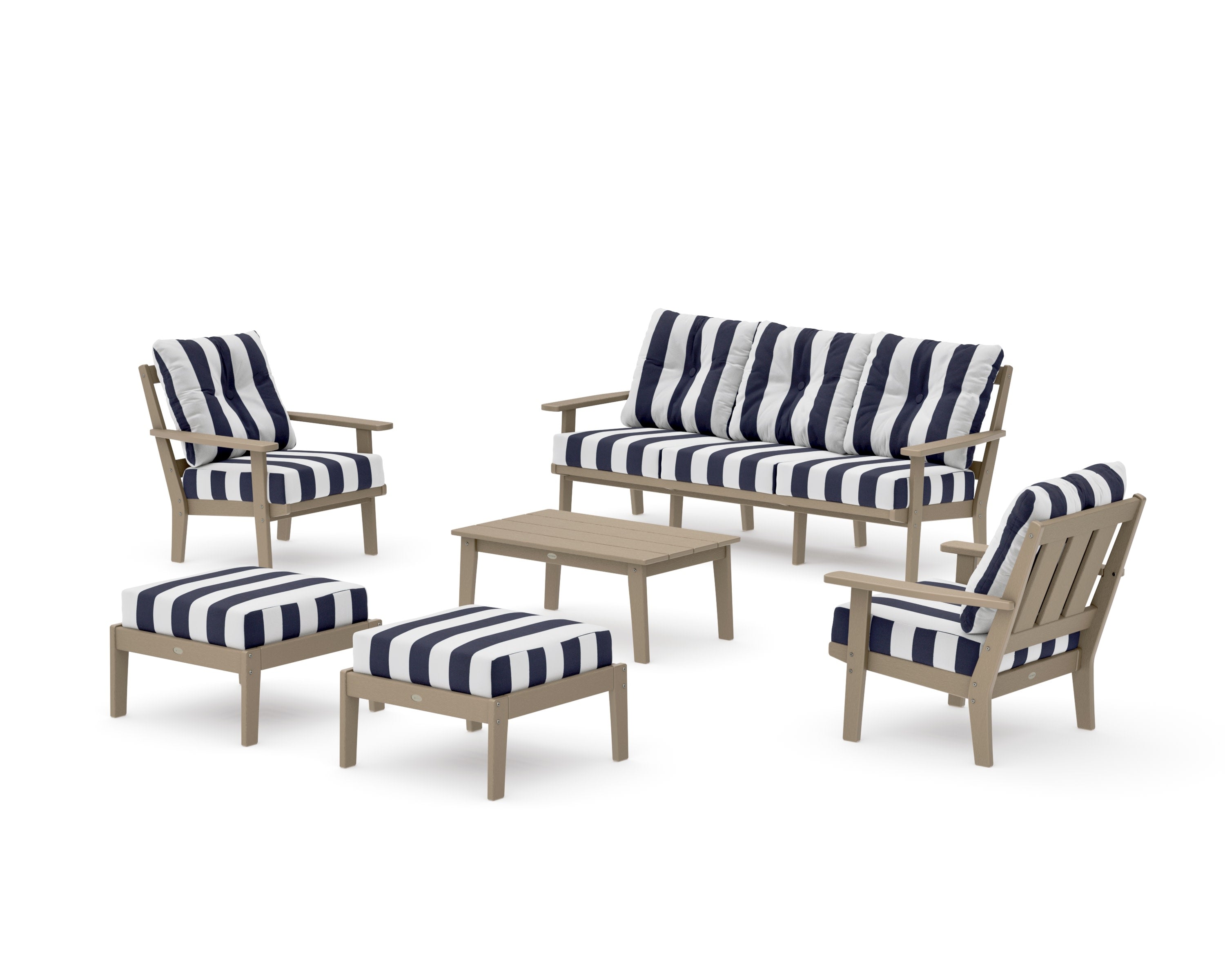 Oxford 6-Piece Lounge Sofa Set in Vintage Sahara / Cabana Stripe Navy